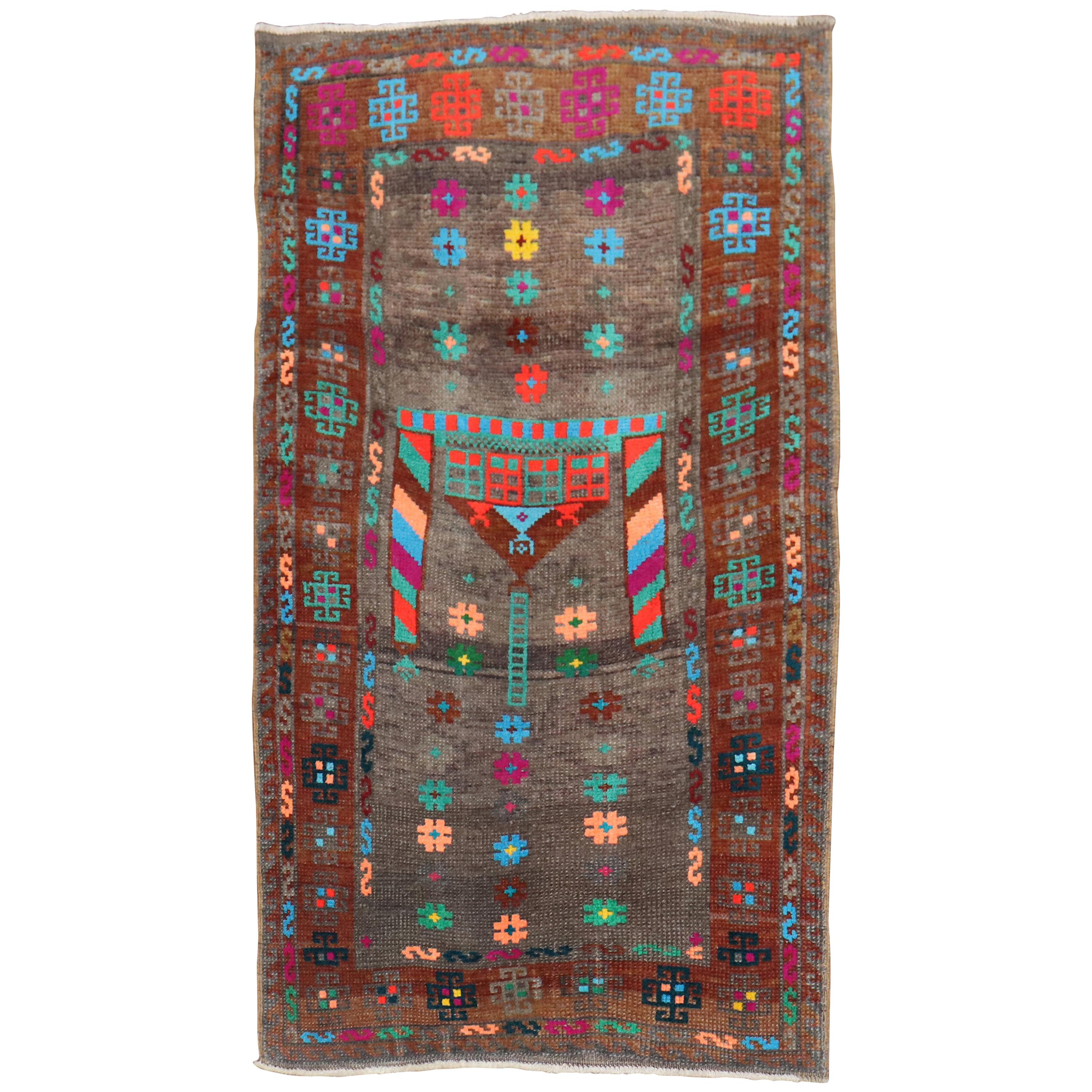 Funky Turkish 20th Century Cotton Wool Mat Size Rug For Sale