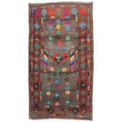 Vintage Funky Turkish 20th Century Cotton Wool Mat Size Rug