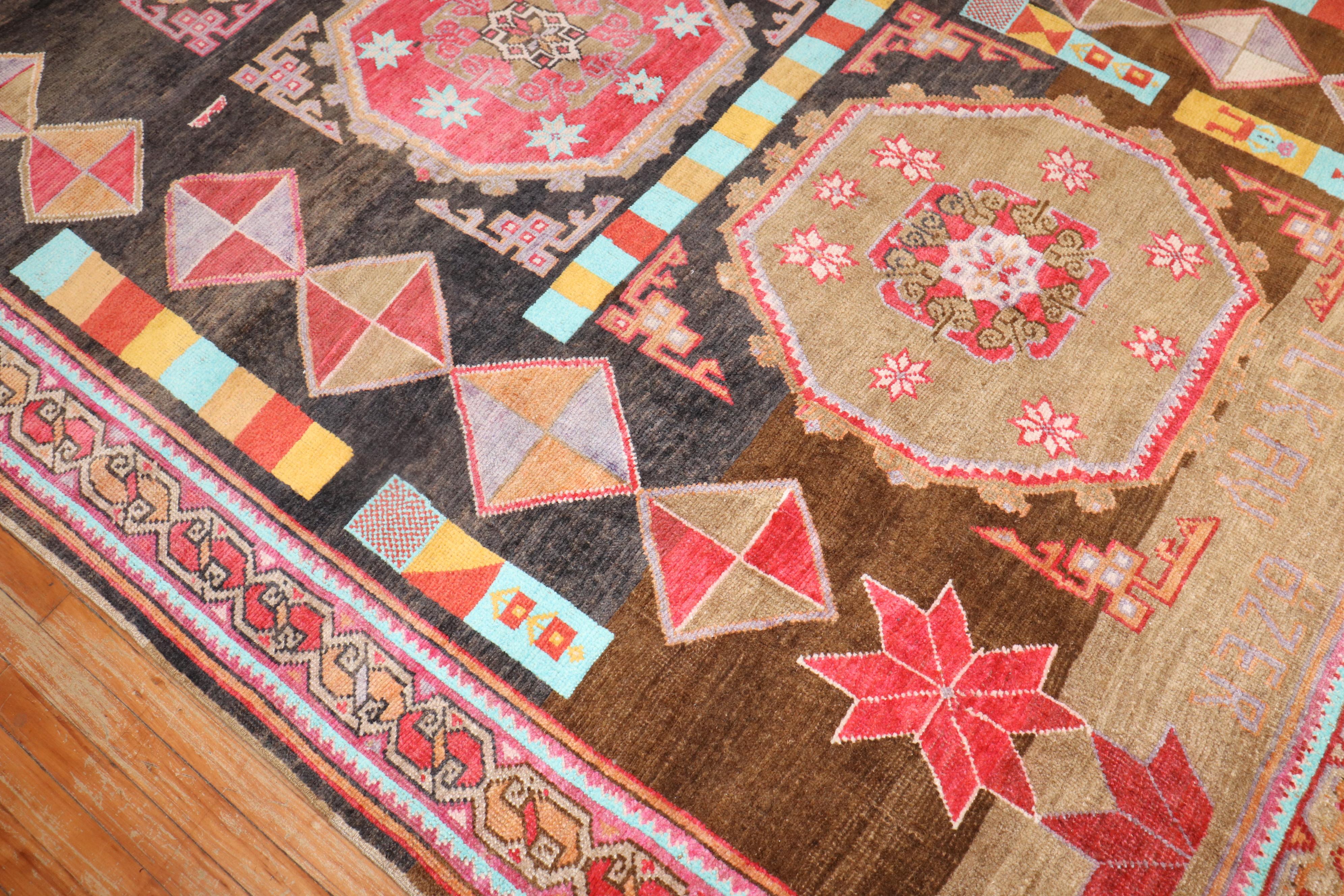 Hand-Knotted Funky Turkish Kars Rug For Sale