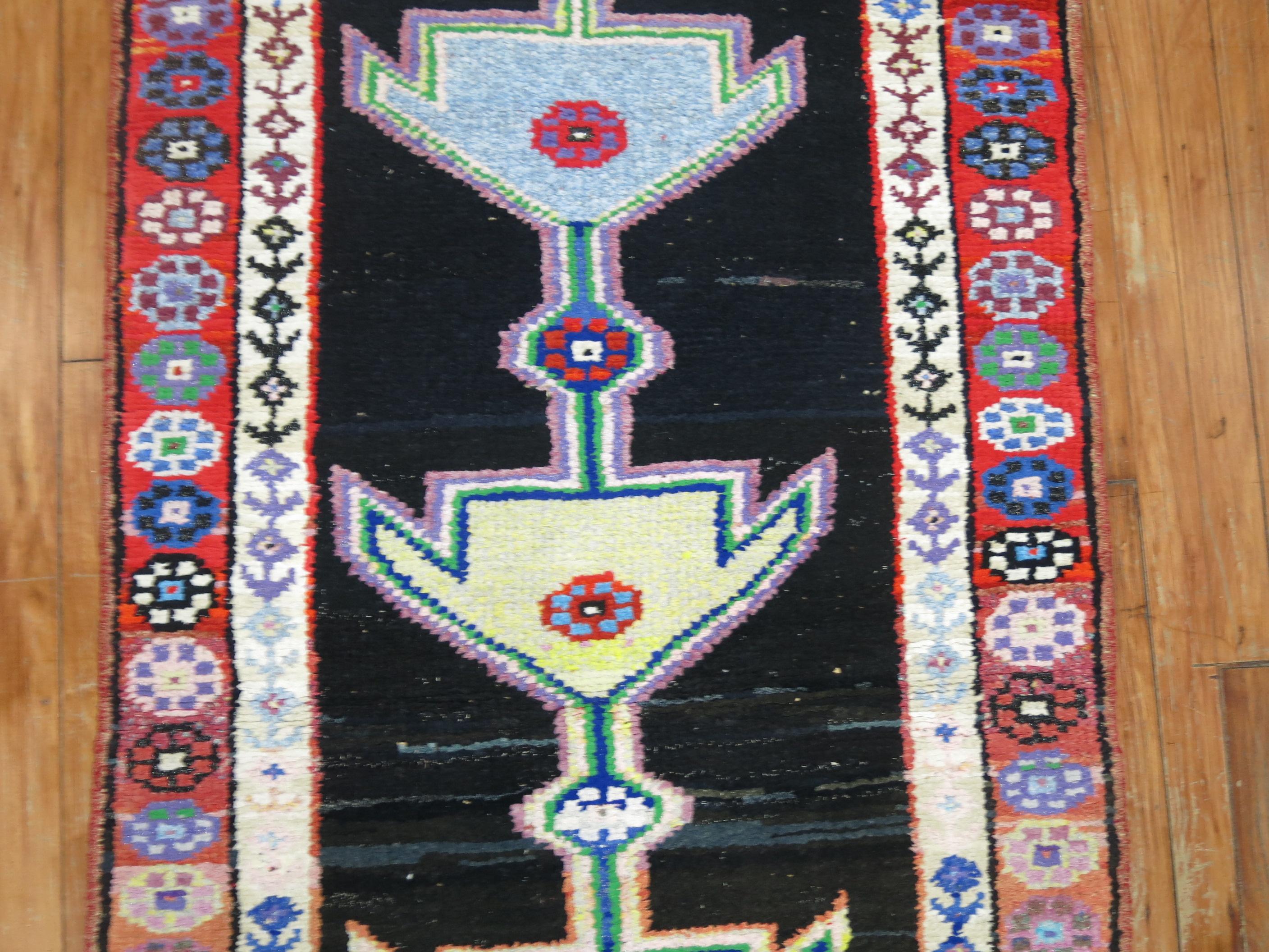 Wool Funky Turkish Runner, Mid-20th Century For Sale