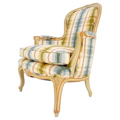 Funky Upholstery Painted 
Carved Frame French Ballon Back Arm Lounge Chair MINT