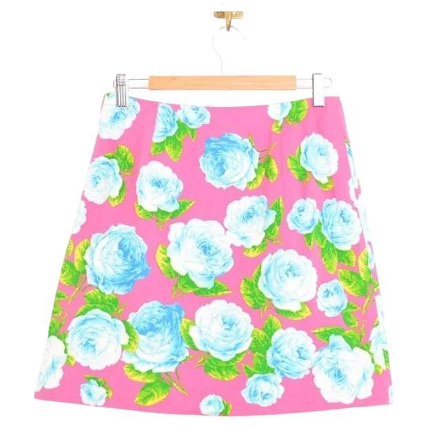 Funky Versace VERSUS Hot Pink Blue Floral pattern Mini Skirt For Sale