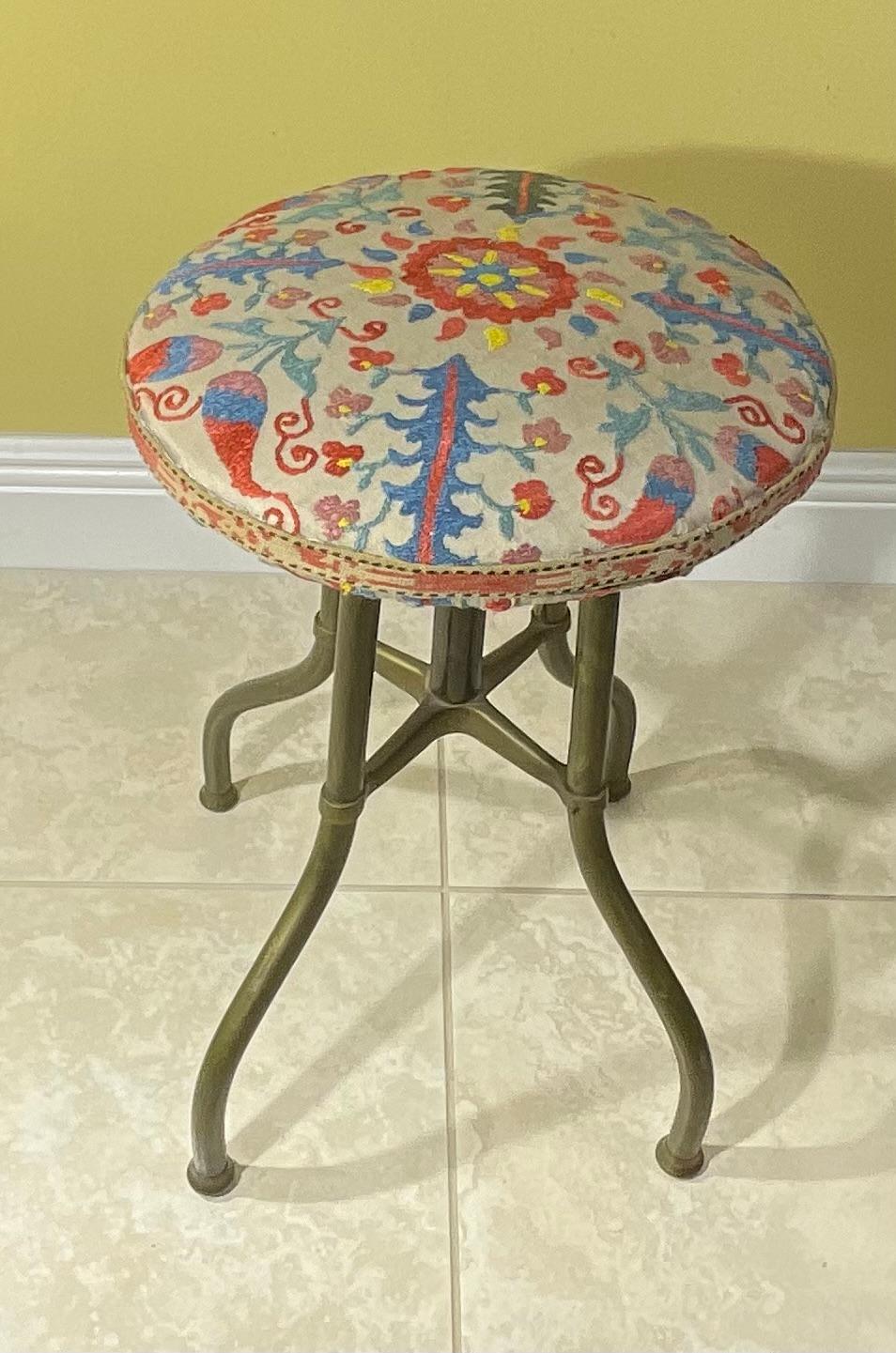 Hand-Crafted Funky Vintage Brass Suzani Seat, Stool For Sale