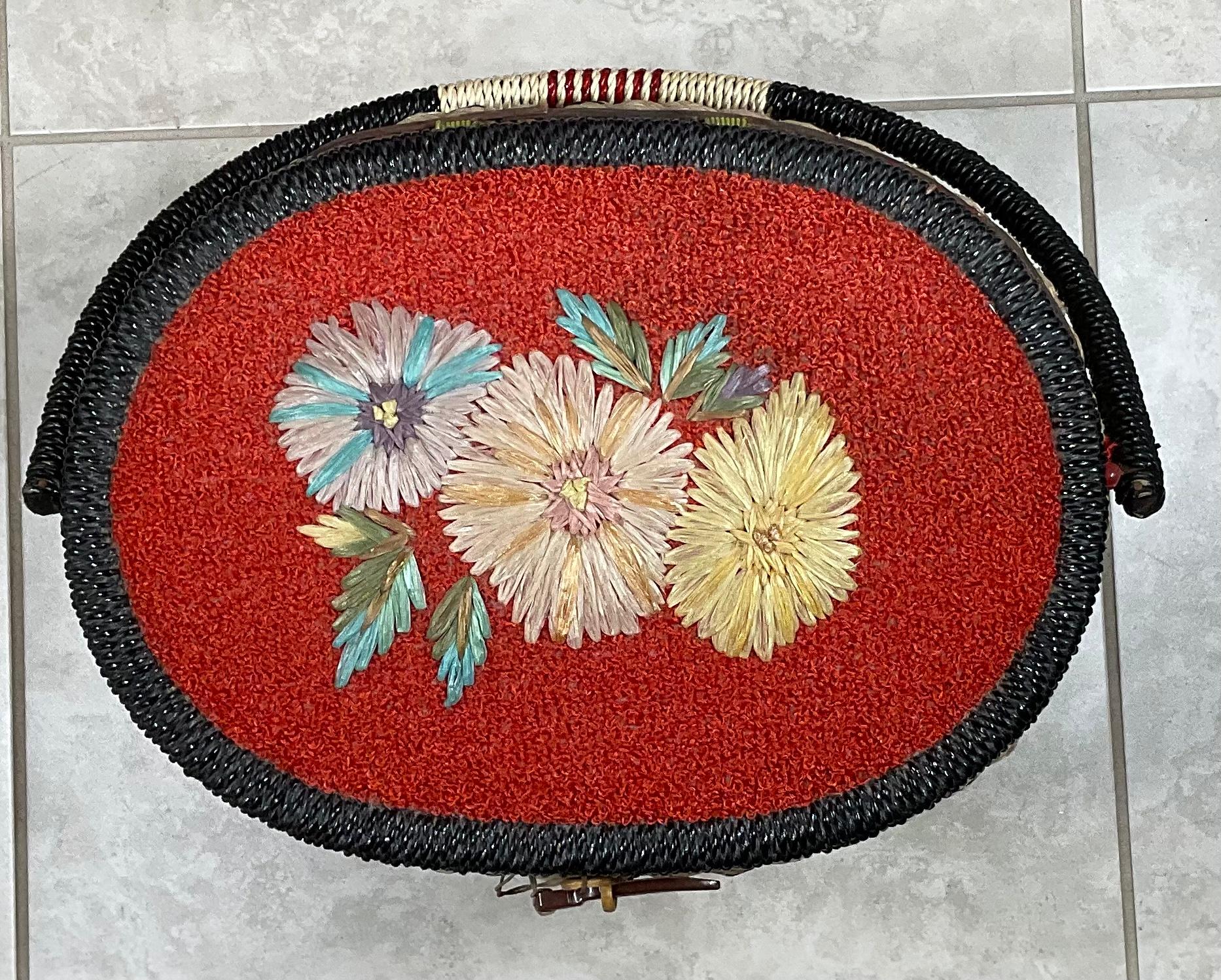 Hand-Crafted Funky Vintage Sewing Basket, Mid-Century Design For Sale