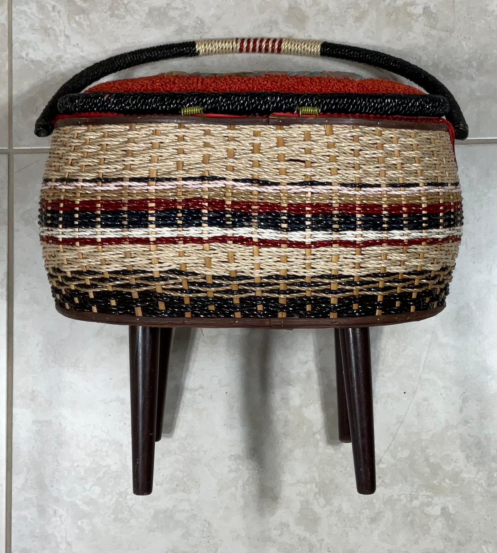 Funky Vintage Sewing Basket, Mid-Century Design In Good Condition For Sale In Delray Beach, FL