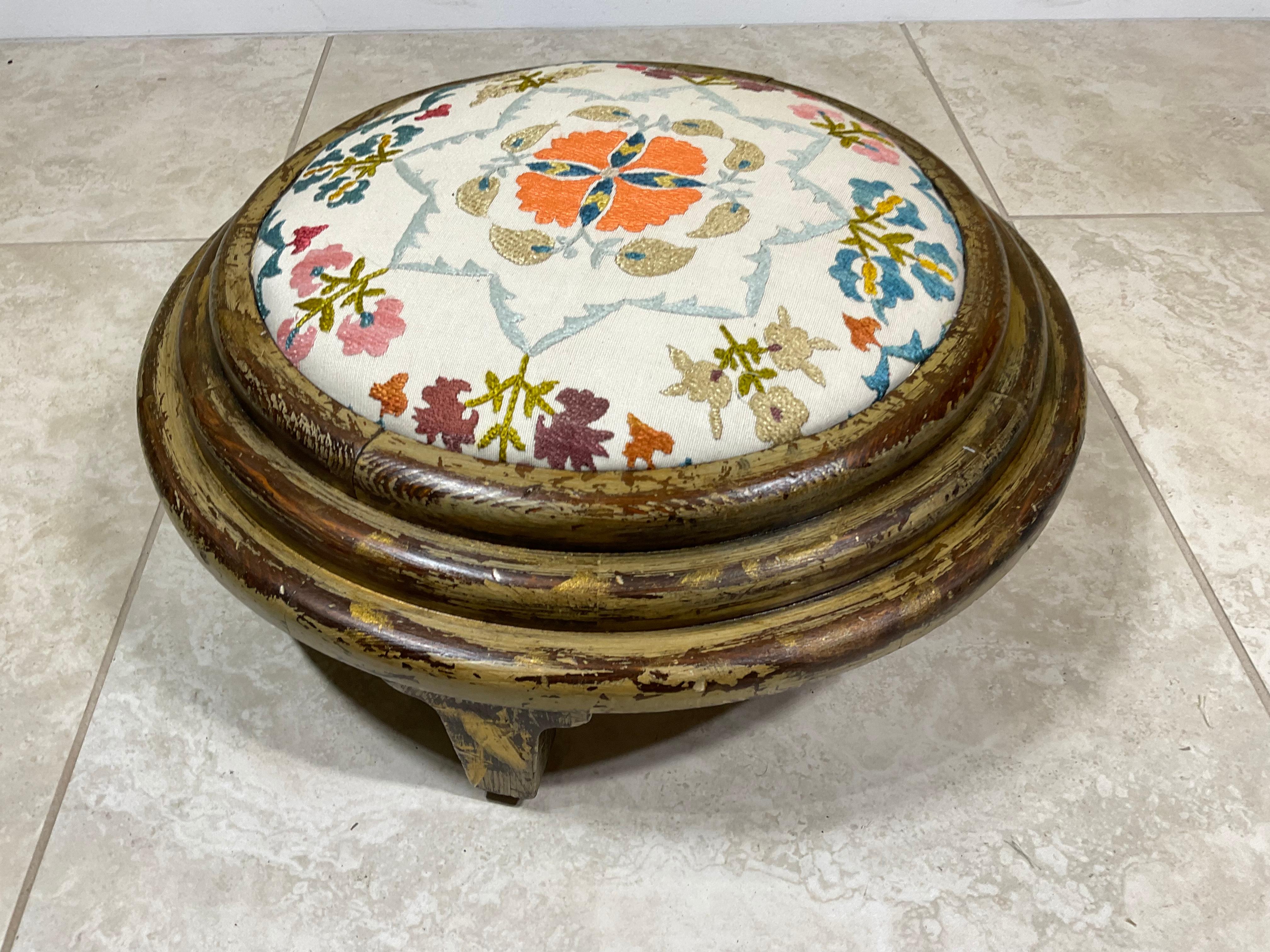 Embroidered Funky Vintage Suzani Upholstered Foot Stool For Sale