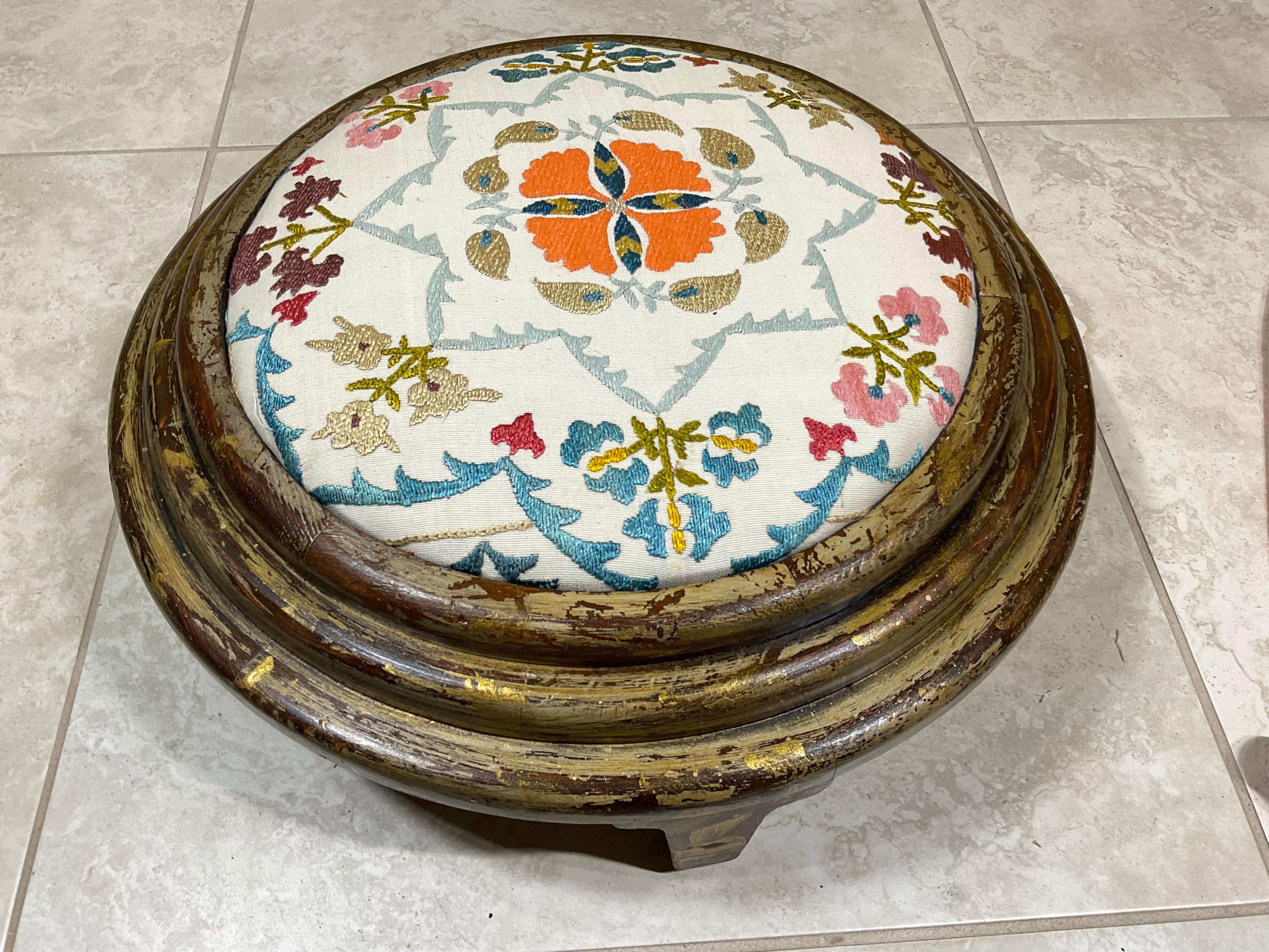 Funky Vintage Suzani Upholstered Foot Stool In Good Condition For Sale In Delray Beach, FL