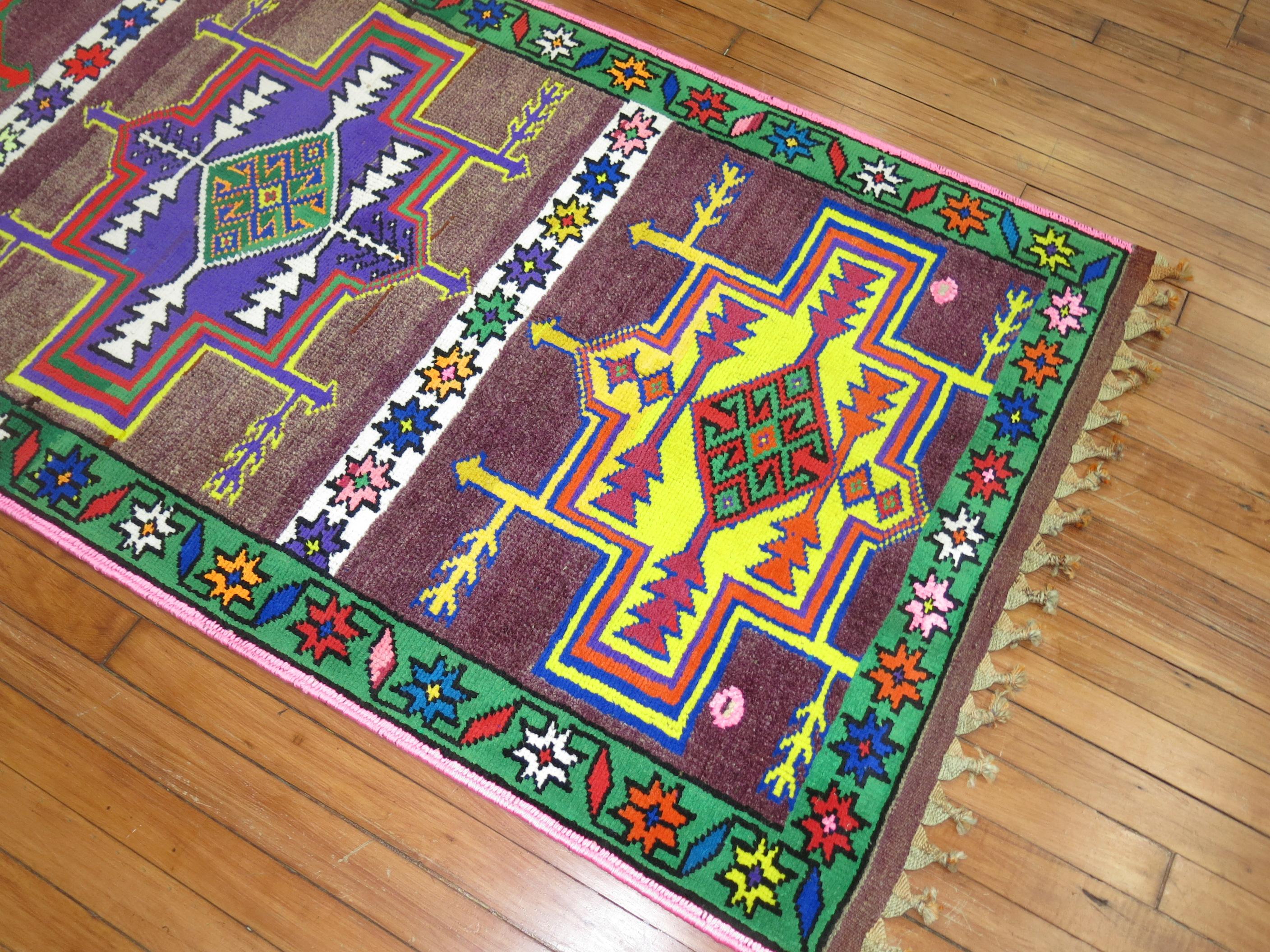 Hand-Woven Funky Vintage Turkish Anatolian Long Runner For Sale
