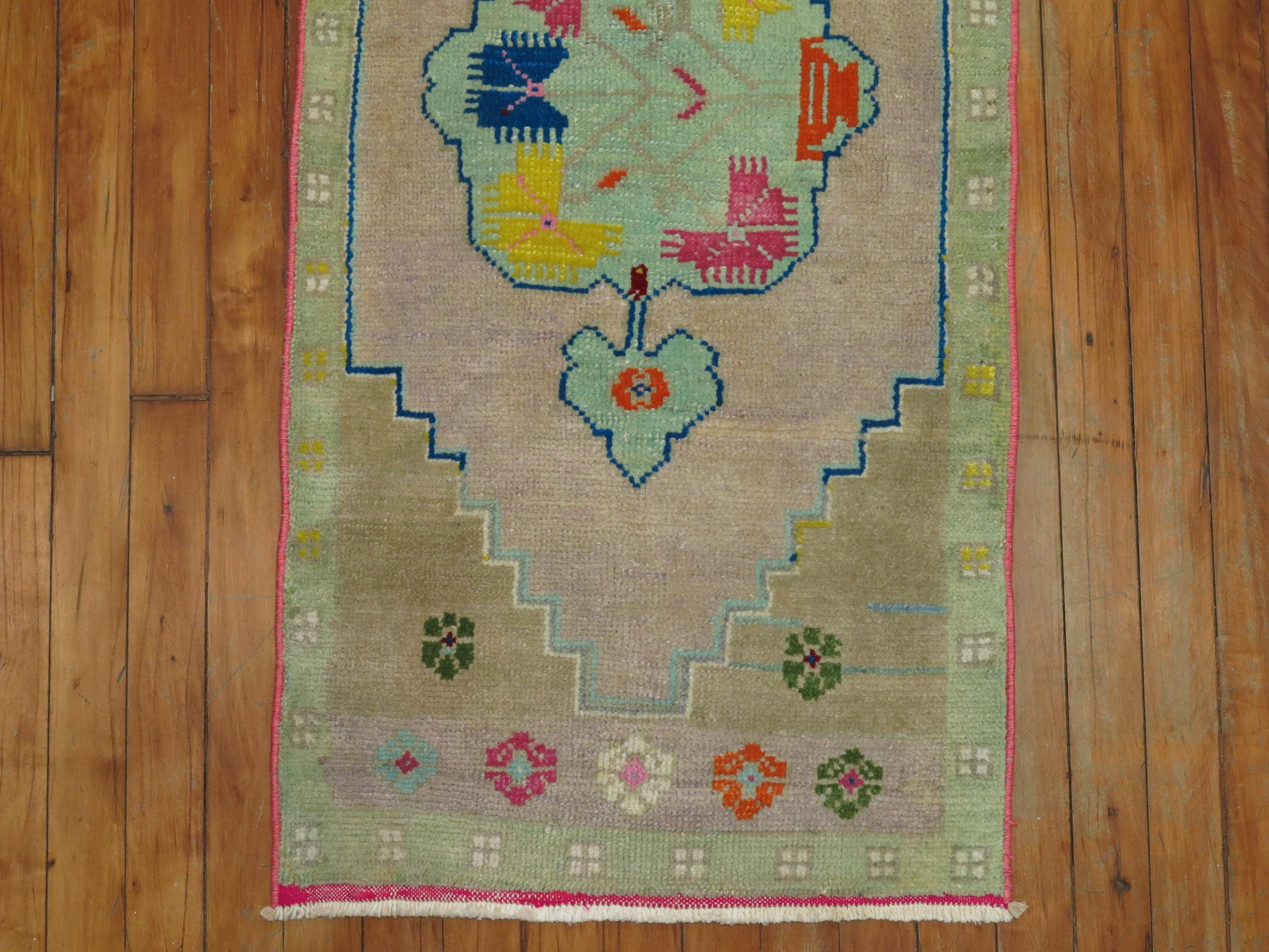 Primitive Funky Vintage Turkish Anatolian Mat Size Rug, Mid-20th Century