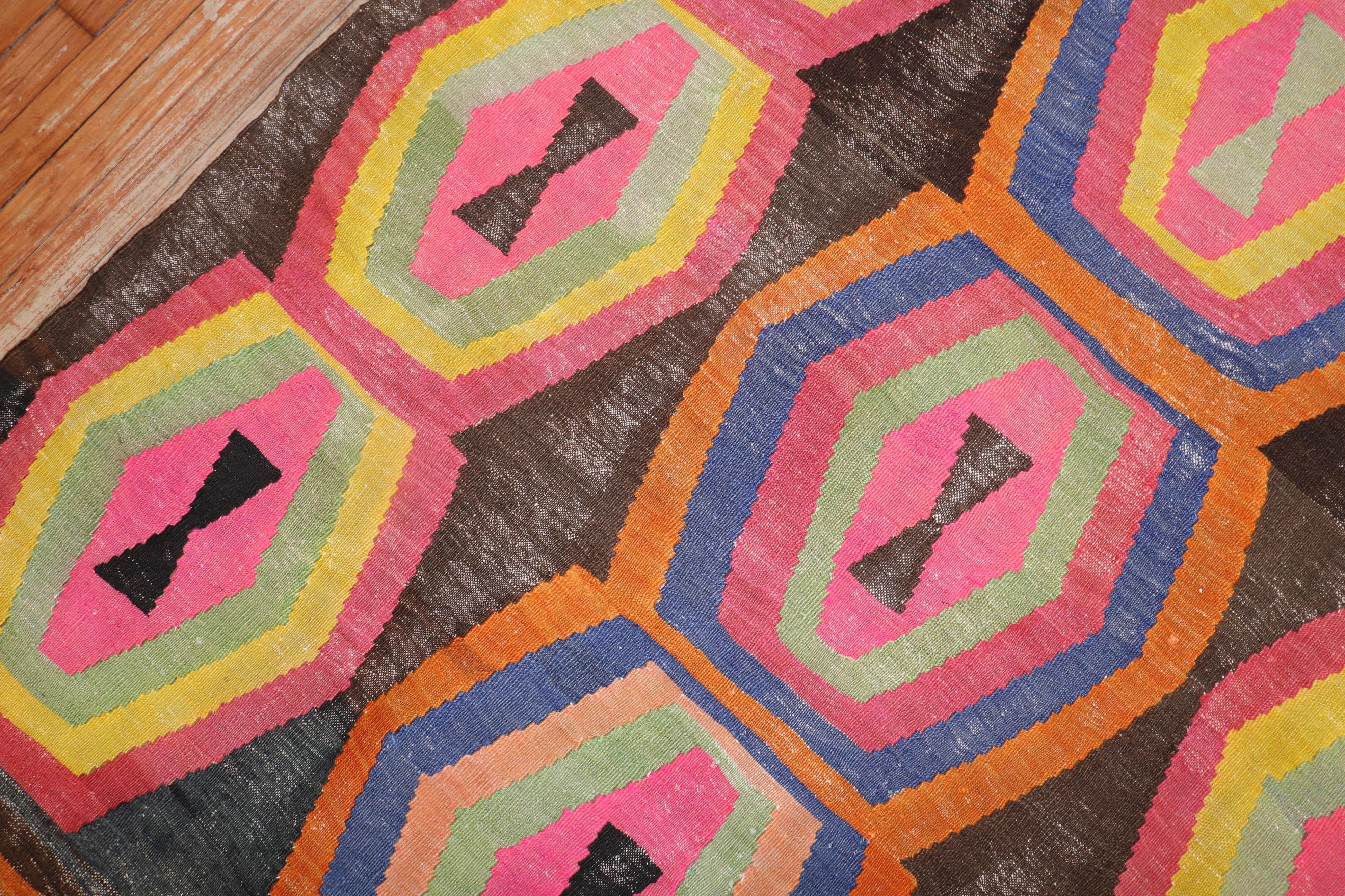 Funky Vintage Turkish Gallery Size Kilim  In Good Condition For Sale In New York, NY