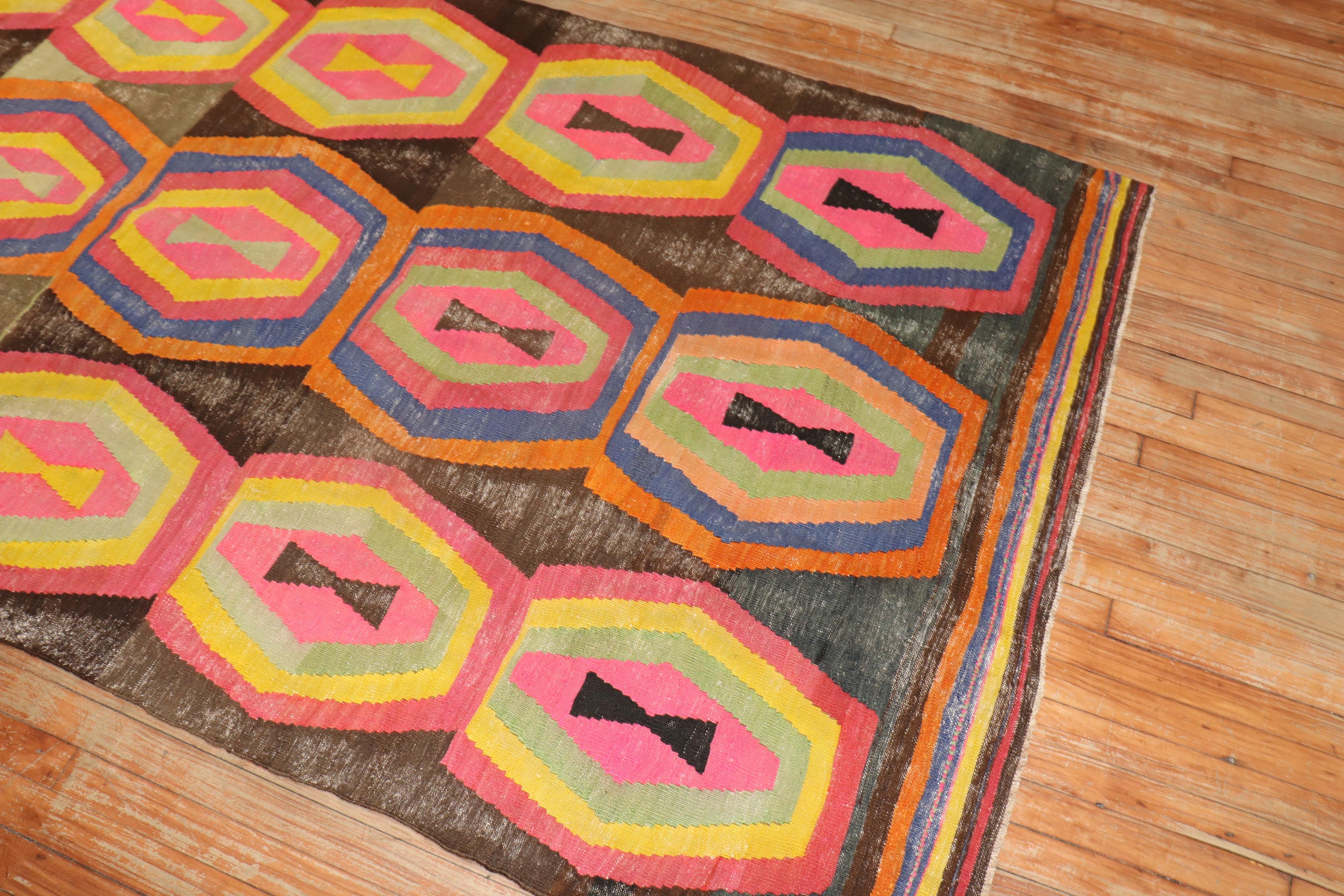 Wool Funky Vintage Turkish Gallery Size Kilim For Sale