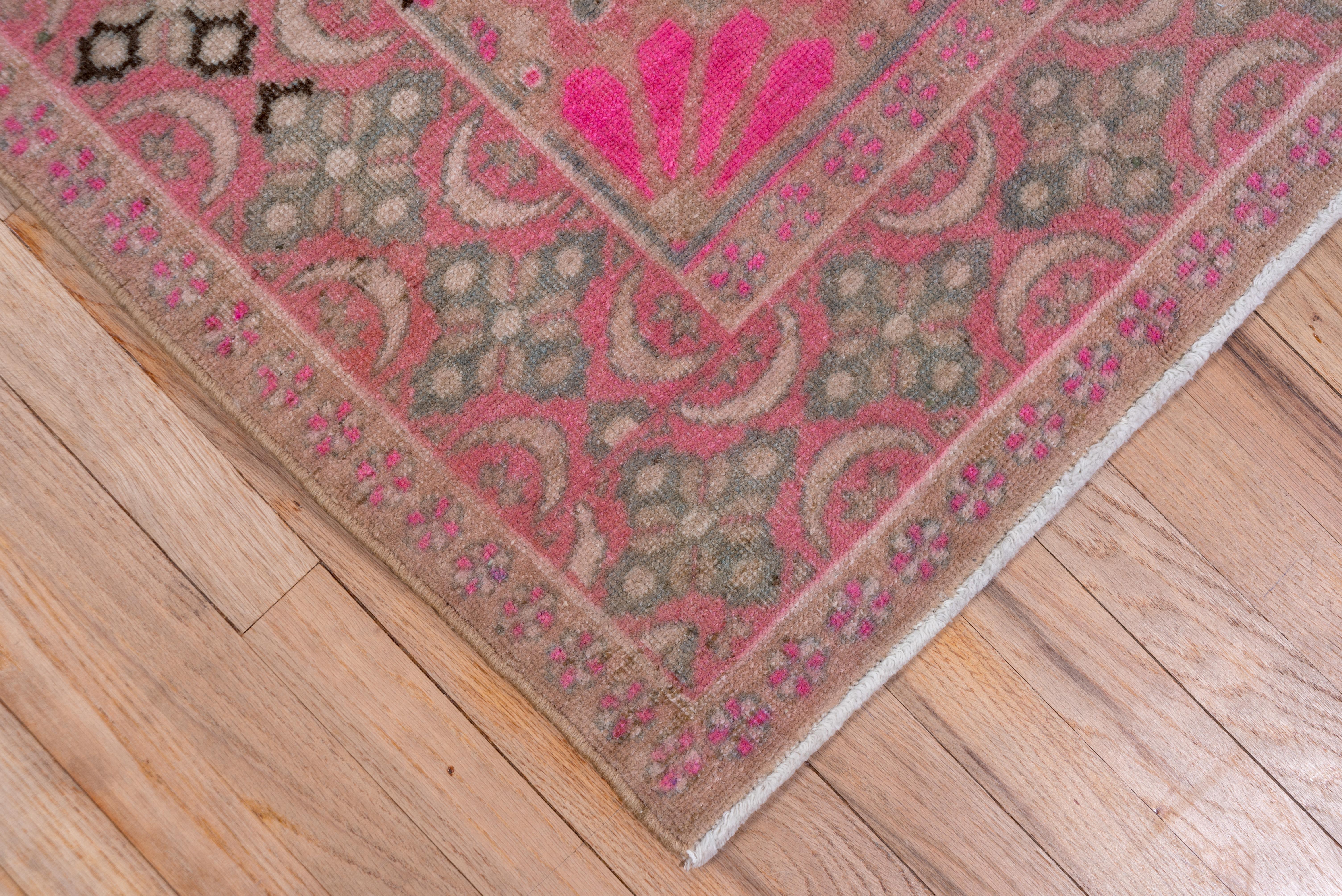 Funky Vintage Turkish Kars Gallery Rug, Hot Pink Accents, Brown & Grey Field In Good Condition For Sale In New York, NY