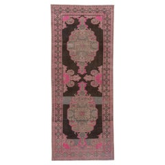 Funky Vintage Turkish Kars Gallery Rug, Hot Pink Accents, Brown & Grey Field