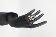 Funny Eyes Pave Brown Diamonds and Rose Cut Diamonds Gold and Silver Skull Ring