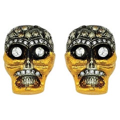 Funny Eyes Pave Moustache Silver and 24k Gold Plated Stud Earring