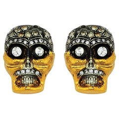 Clous d'oreilles Funny Eyes en argent et plaqué or 24 carats avec motif de moustache pavé
