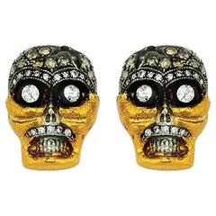 Funny Eyes Pave Moustache Silber und 24k vergoldeter Ohrstecker