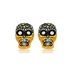 Funny Eyes Pave White Diamonds and Rose Cut Diamonds Gold and Silver Skull Ring