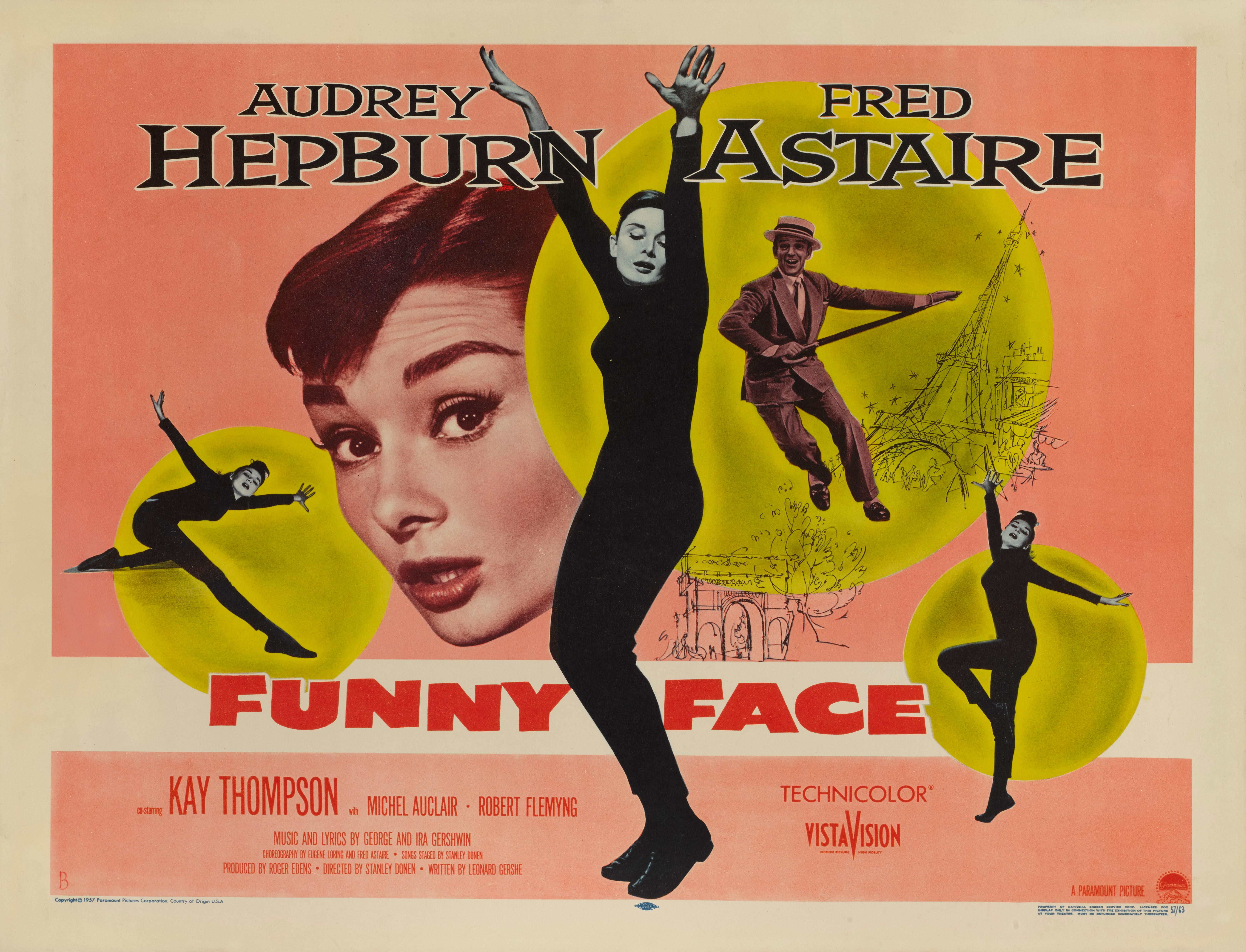 Original US style B film poster for Funny Face 1956.
This musical romance was directed by Stanley Donen and written by Leonard Gershe, and features numbers by George and Ira Gershwin. Audrey Hepburn stars alongside Fred Astaire, who was in the