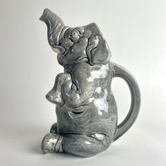 Funny Majolica Pitcher by Sarreguemines from France. Early 20th Century