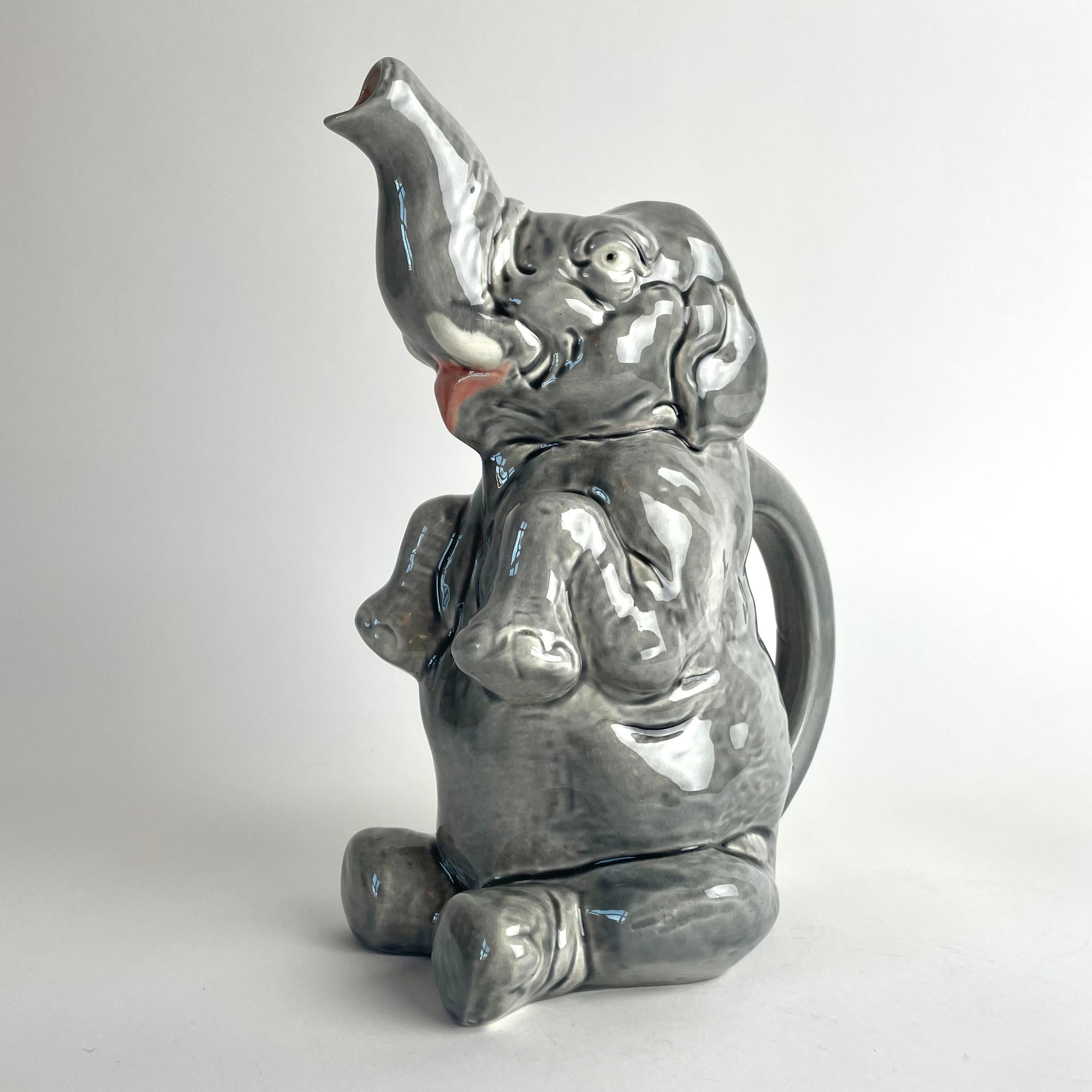 French Funny Majolica Pitcher by Sarreguemines from France. Early 20th Century For Sale