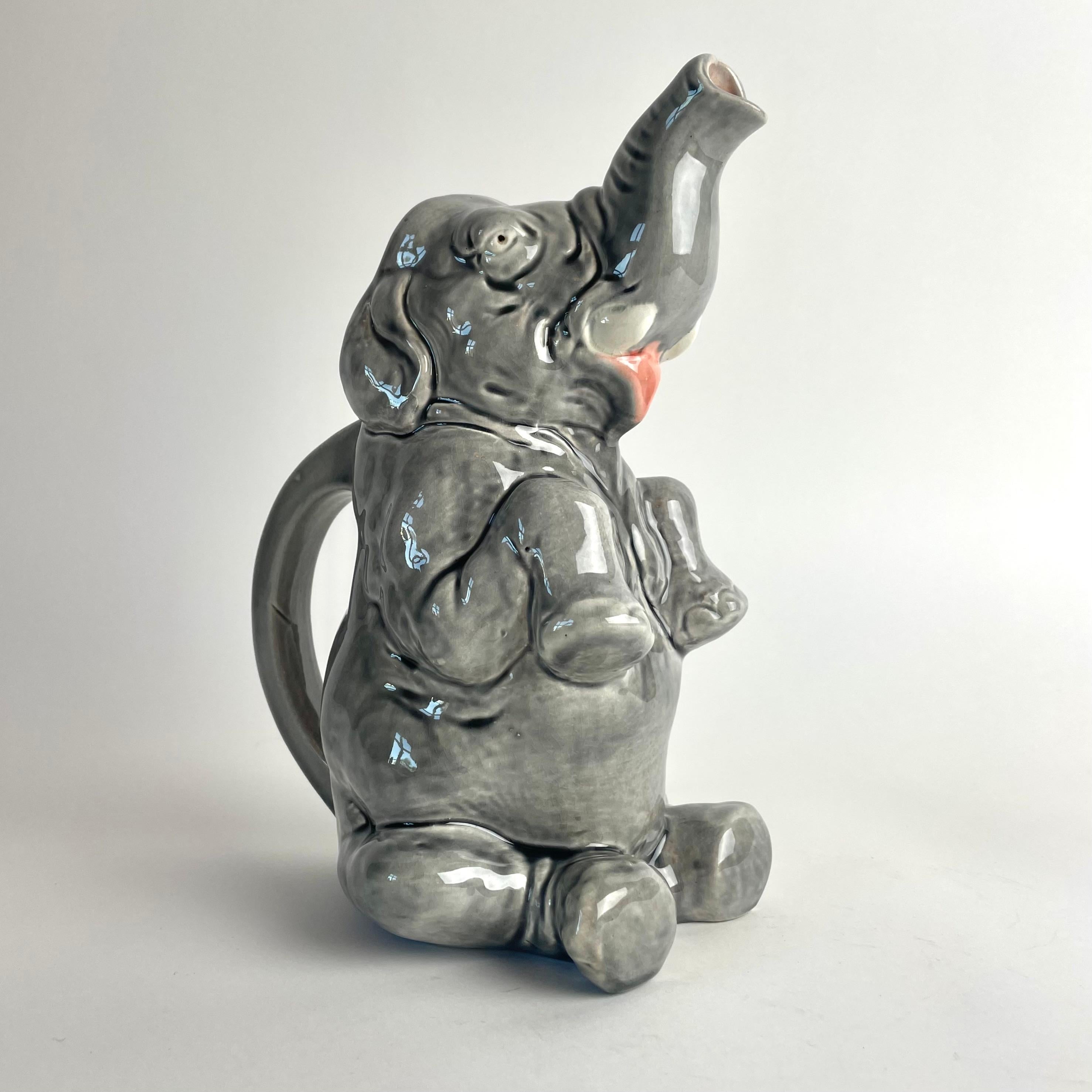 Funny Majolica Pitcher by Sarreguemines from France. Early 20th Century For Sale 1
