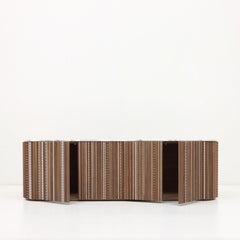 Funquetry Console in walnut wood with Middle Easter marquetry patterns