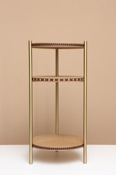 Funquetry Contour Table in oak and brass with Middle Eastern marquetry patterns