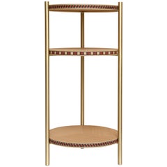 Funquetry Contour Table in oak and brass with Middle Eastern marquetry patterns