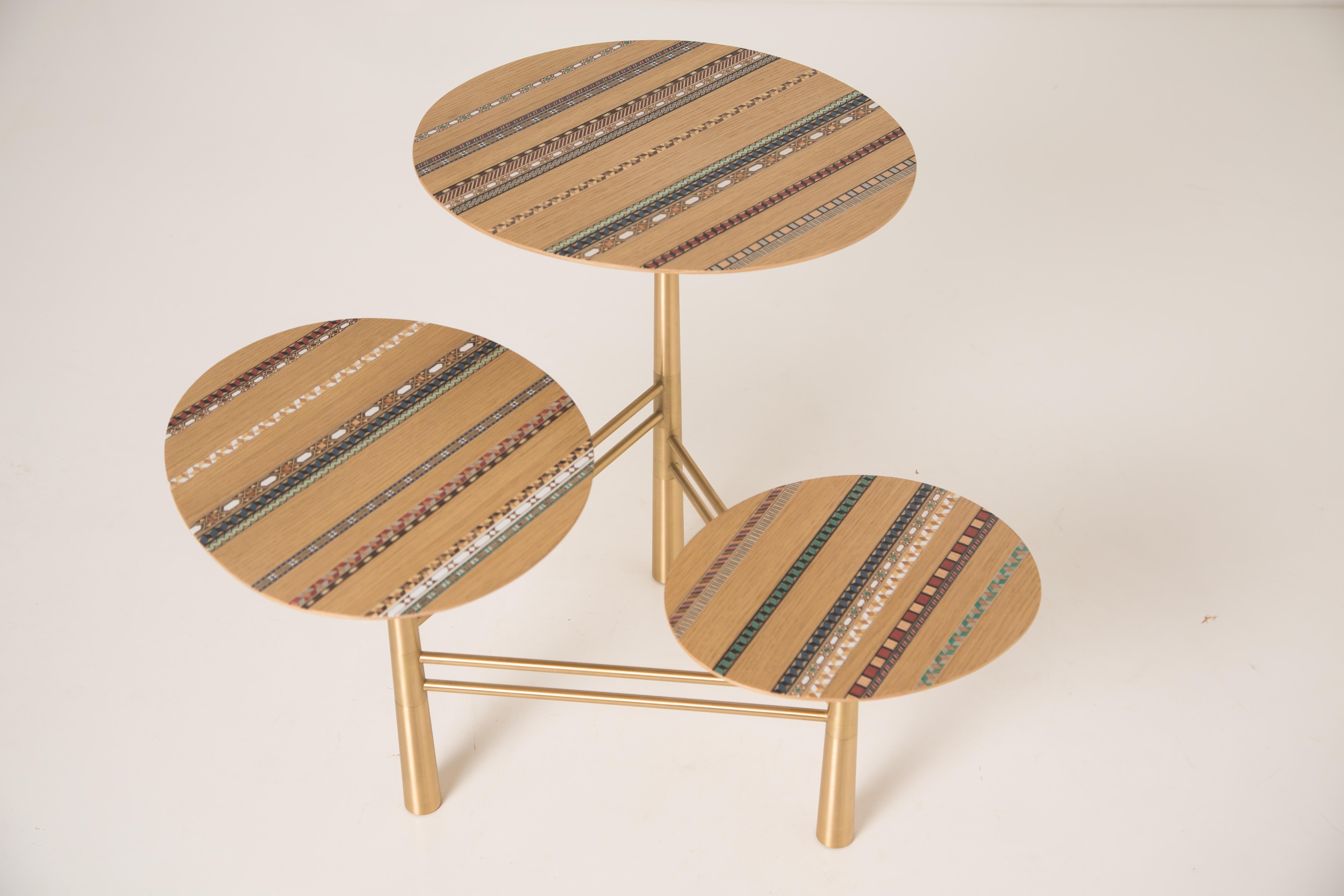 Lebanese Funquetry Pebble Table with traditional Middle Eastern marquetry patterns For Sale