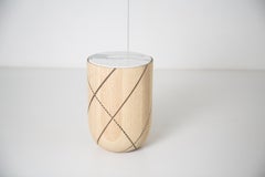 Funquetry Swirl Table - Side table in oak with traditional marquetry stripes