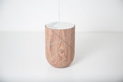 Funquetry Swirl Table - Side table in walnut with traditional marquetry stripes