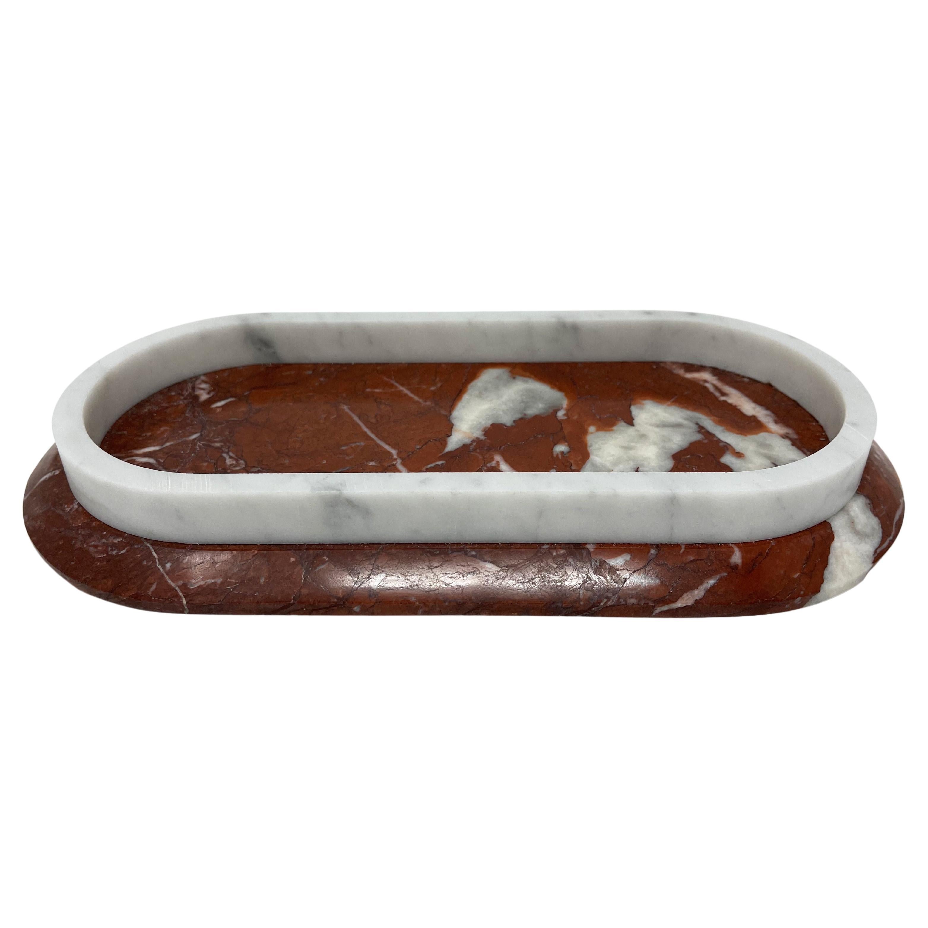 Fuoco 'Fire', 21st Century Rosso Francia Bianco Carrara Marble Tray For Sale