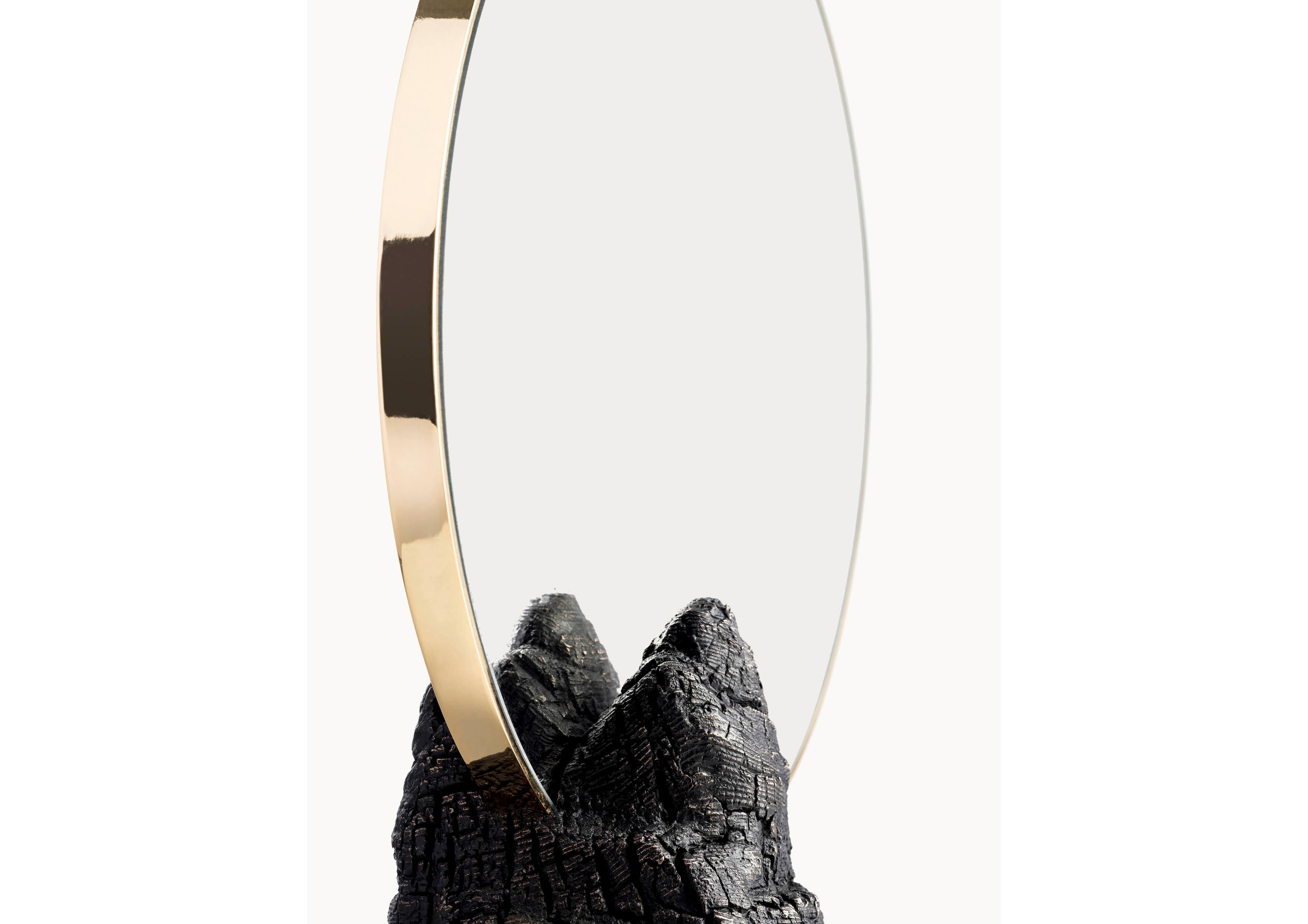 Italian Fuoco Table Mirror in Bronze by Roberto Sironi For Sale