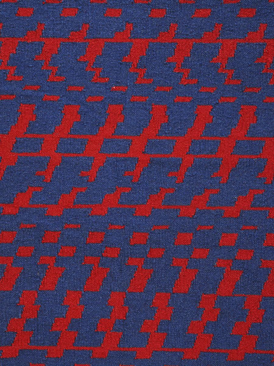 Fuoritempo - Rot Blau - Design Kelim Teppich Wolle Baumwolle Teppich Handgewebt Licht im Angebot 1