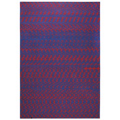 Fuoritempo - Rojo Azul - Diseño Alfombra Kilim Alfombra de Lana Algodón Tejida a Mano Ligera