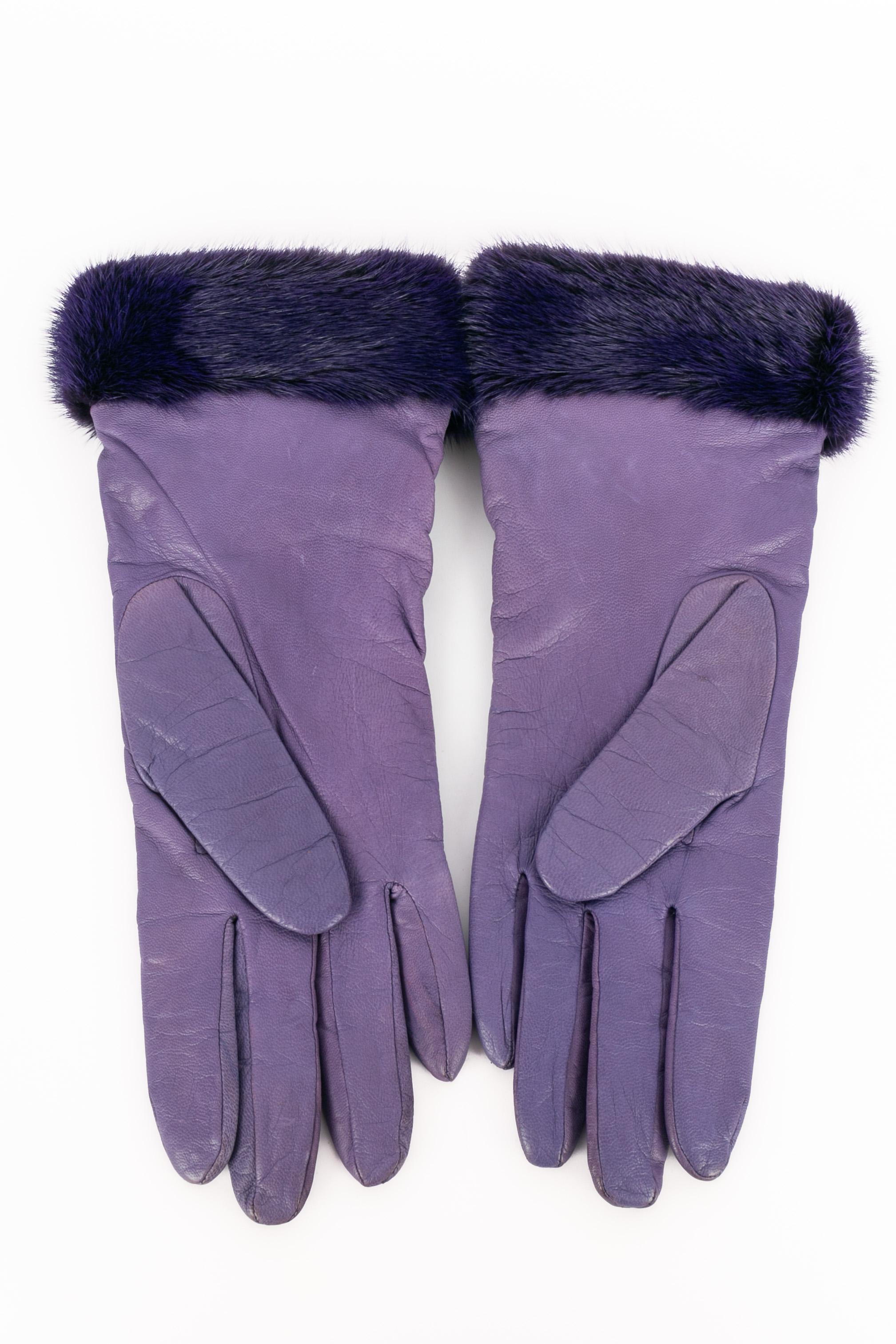 Pelz- und Lederhandschuhe (Grau) im Angebot