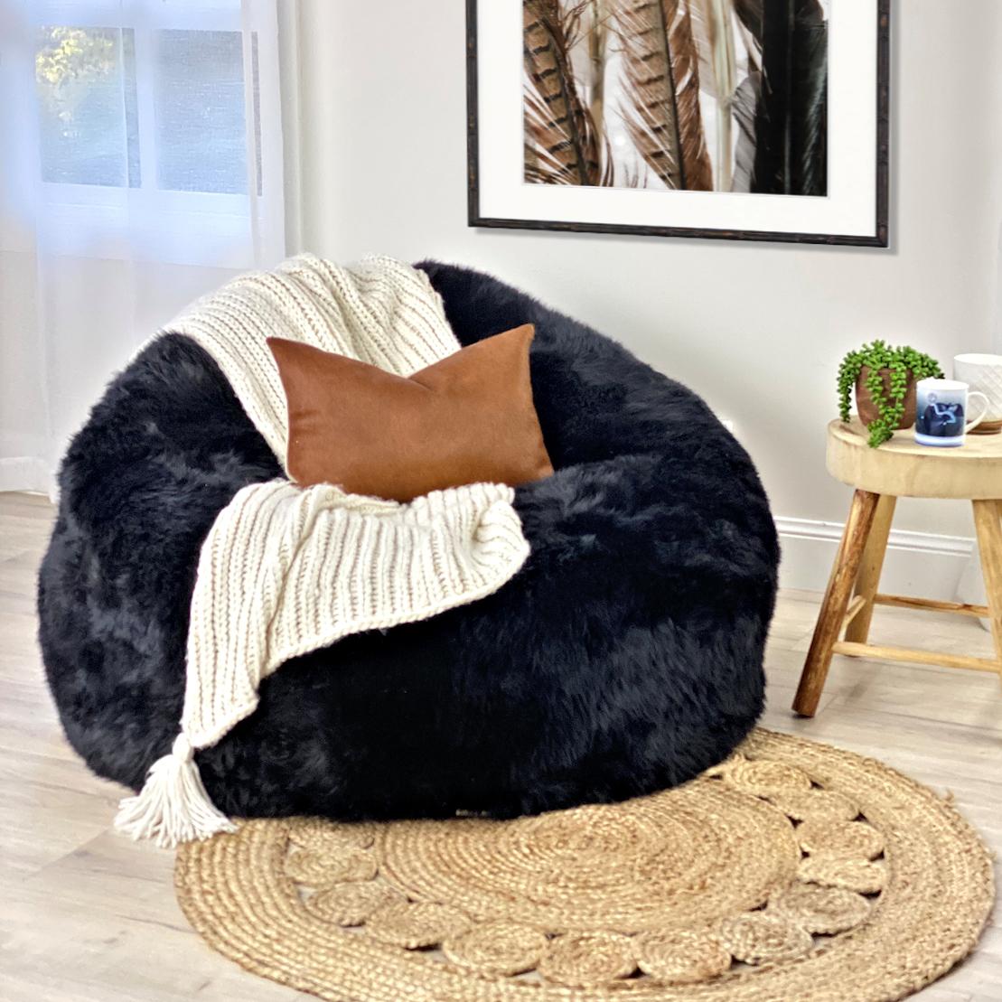 Contemporary Fur Bean Bag Chair Cover taupe or Stone  - Merino Sheepskin For Sale