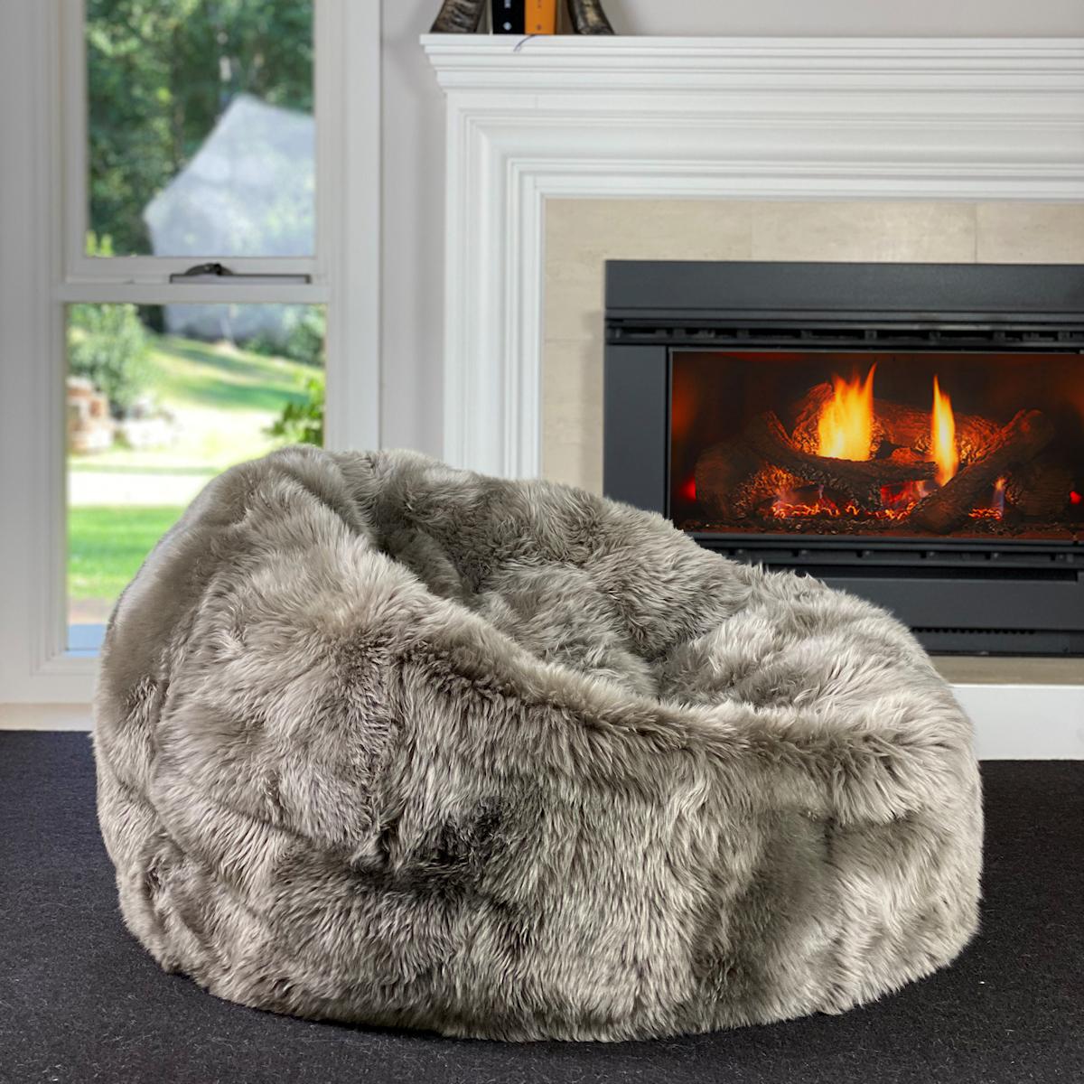 Fur Bean Bag Chair Cover taupe or Stone  - Merino Sheepskin In New Condition For Sale In Dural, AU