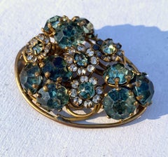 Fur Clip with Aqua and Clear Crystals