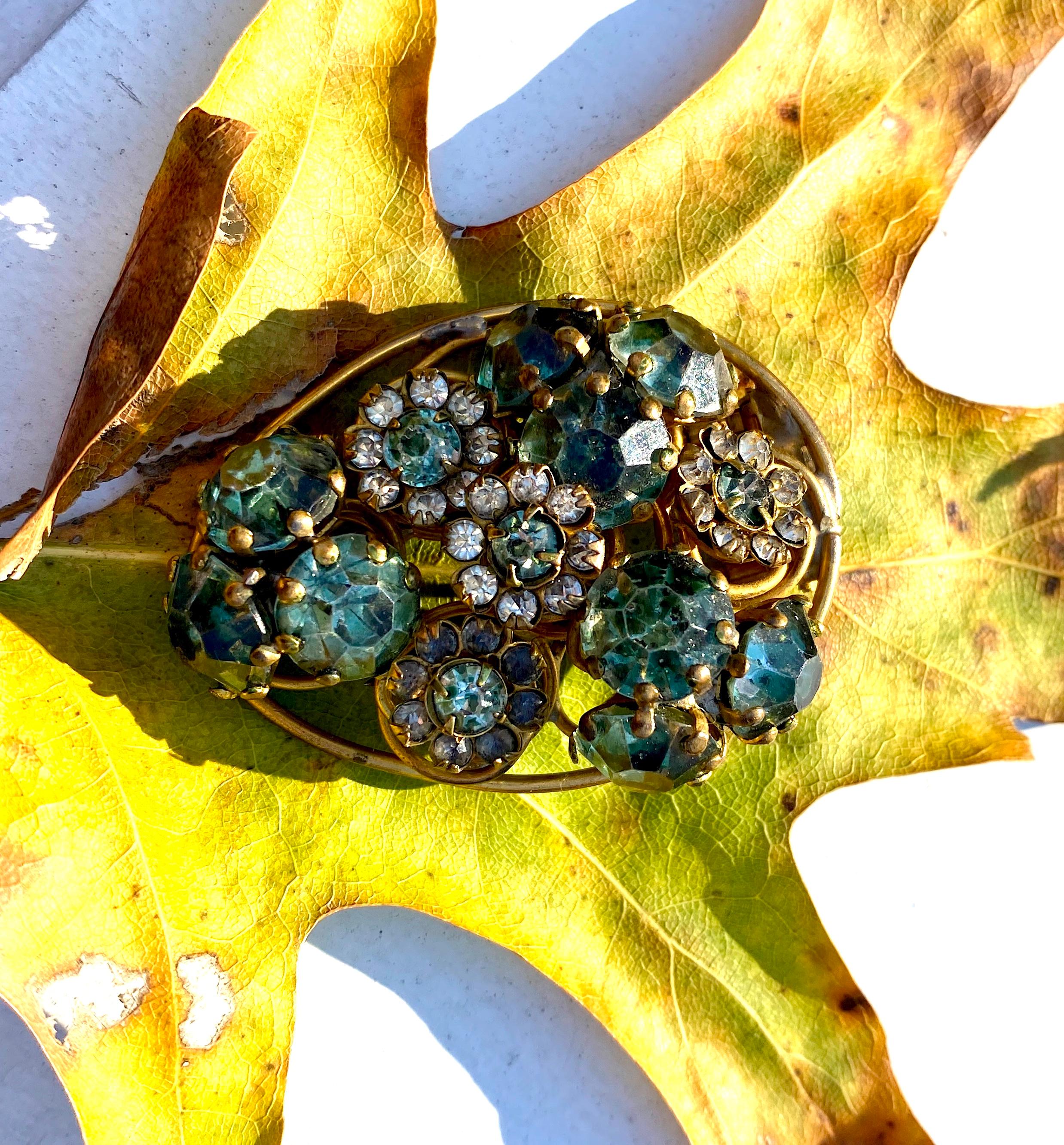 Fur Clip with Aqua and Clear Crystals For Sale 1