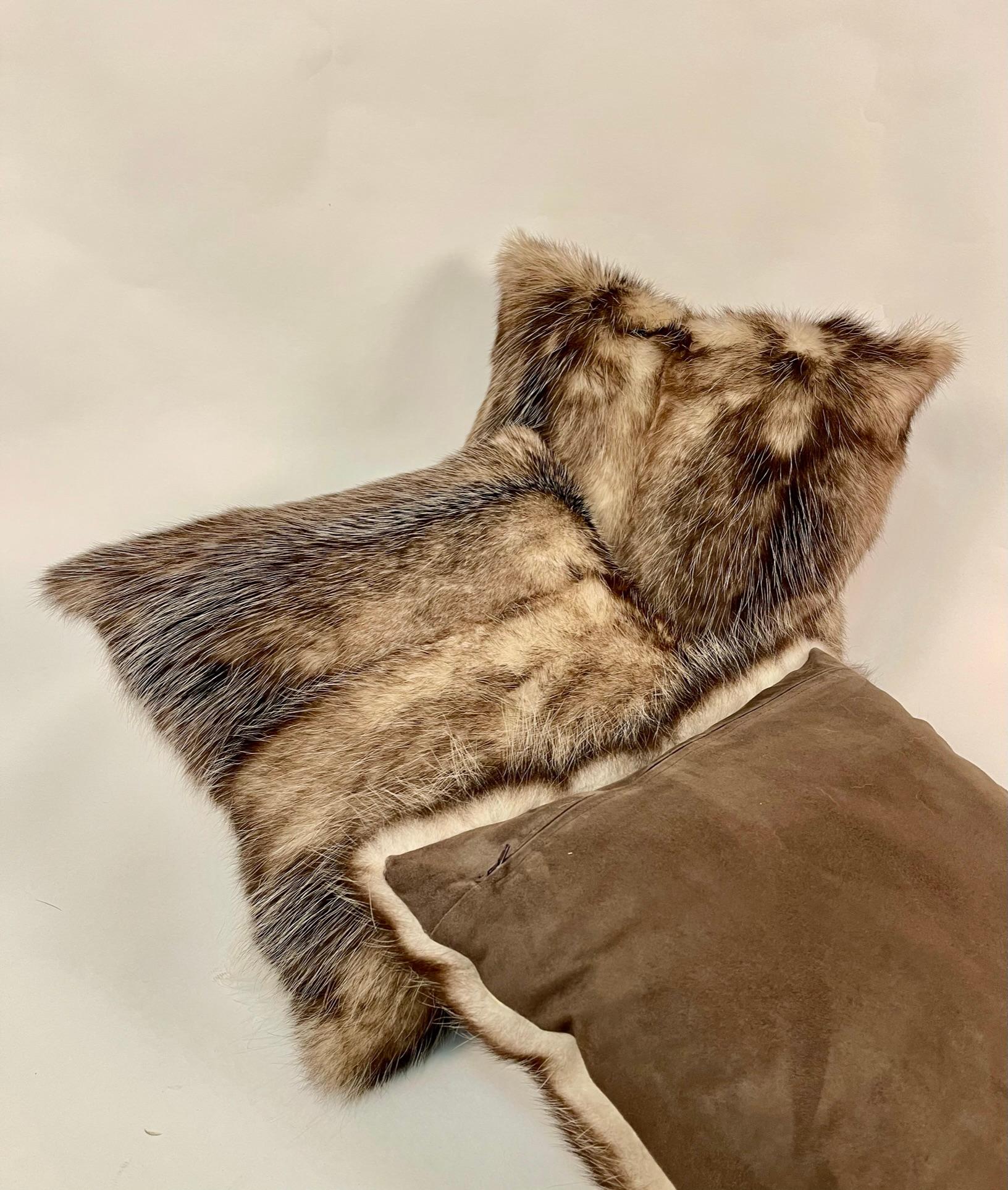 European Fur Cushion with Cotton / Down Feather Insert, Opossum For Sale