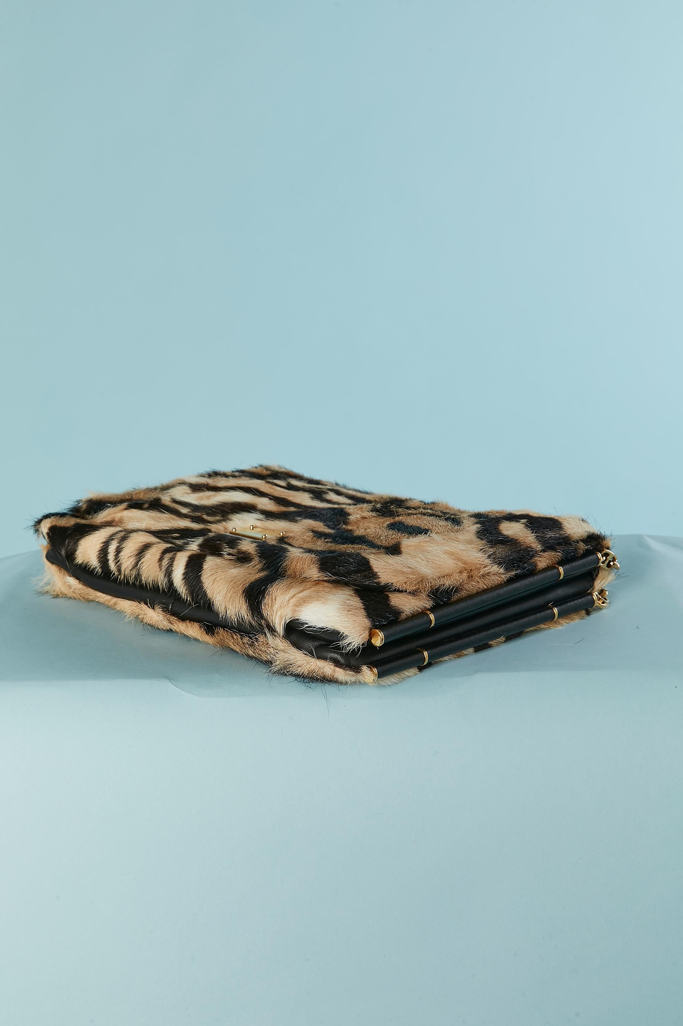 Women's Fur shoulder bag with tiger print and gold metal chain Dolce & Gabbana For Sale