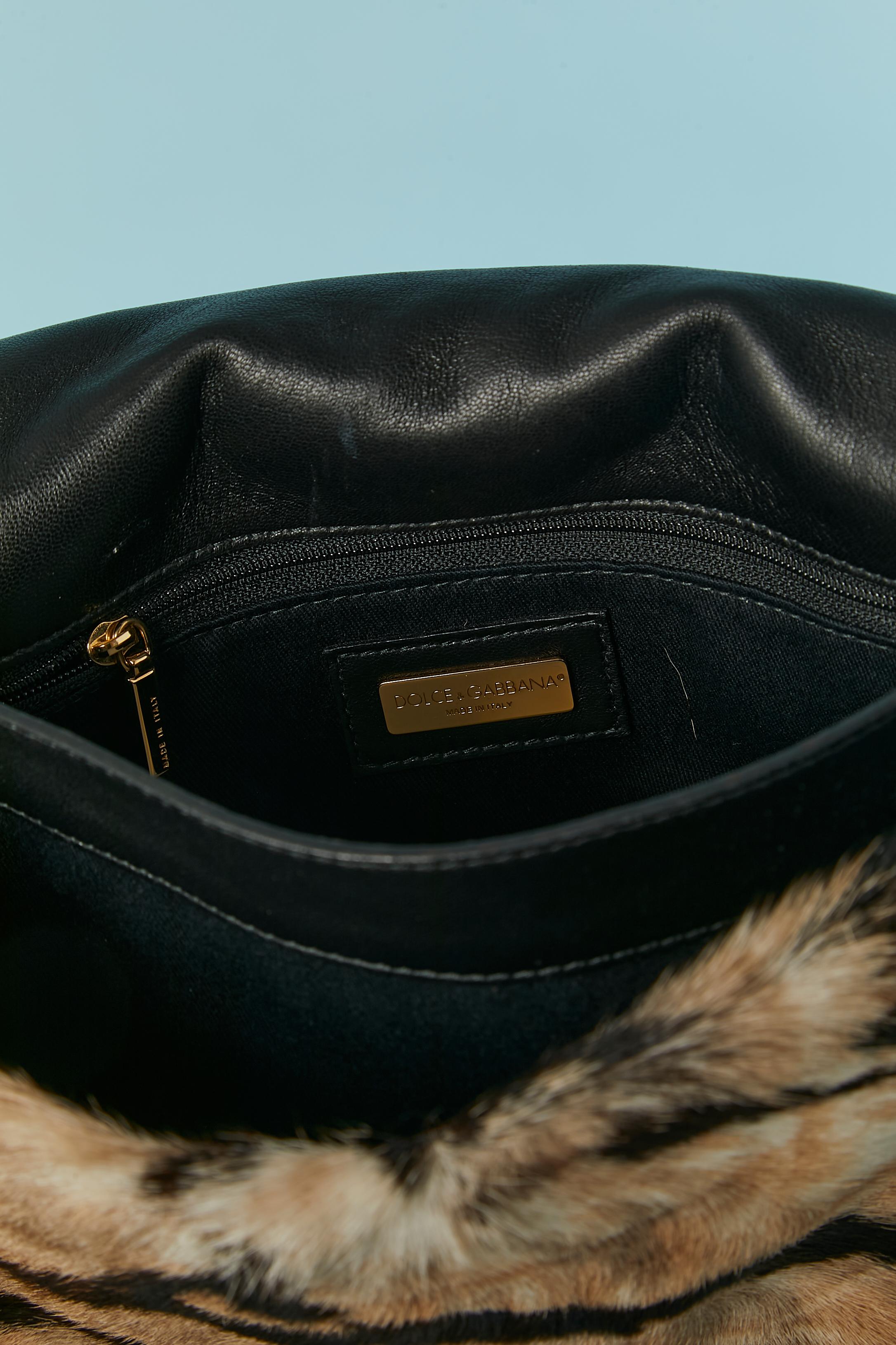 Fur shoulder bag with tiger print and gold metal chain Dolce & Gabbana For Sale 1