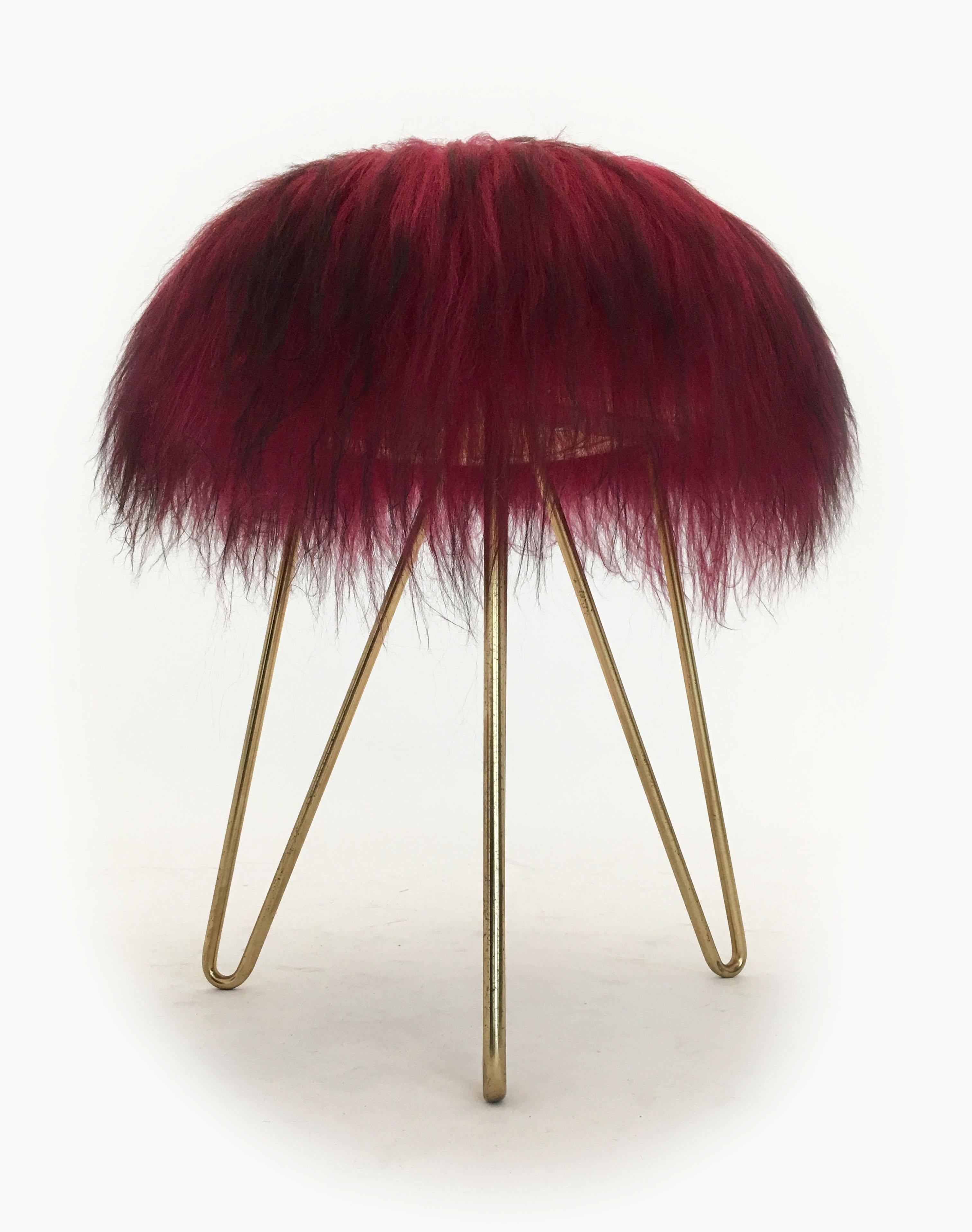 Fuchsia Fur Stools, France 1950s 3