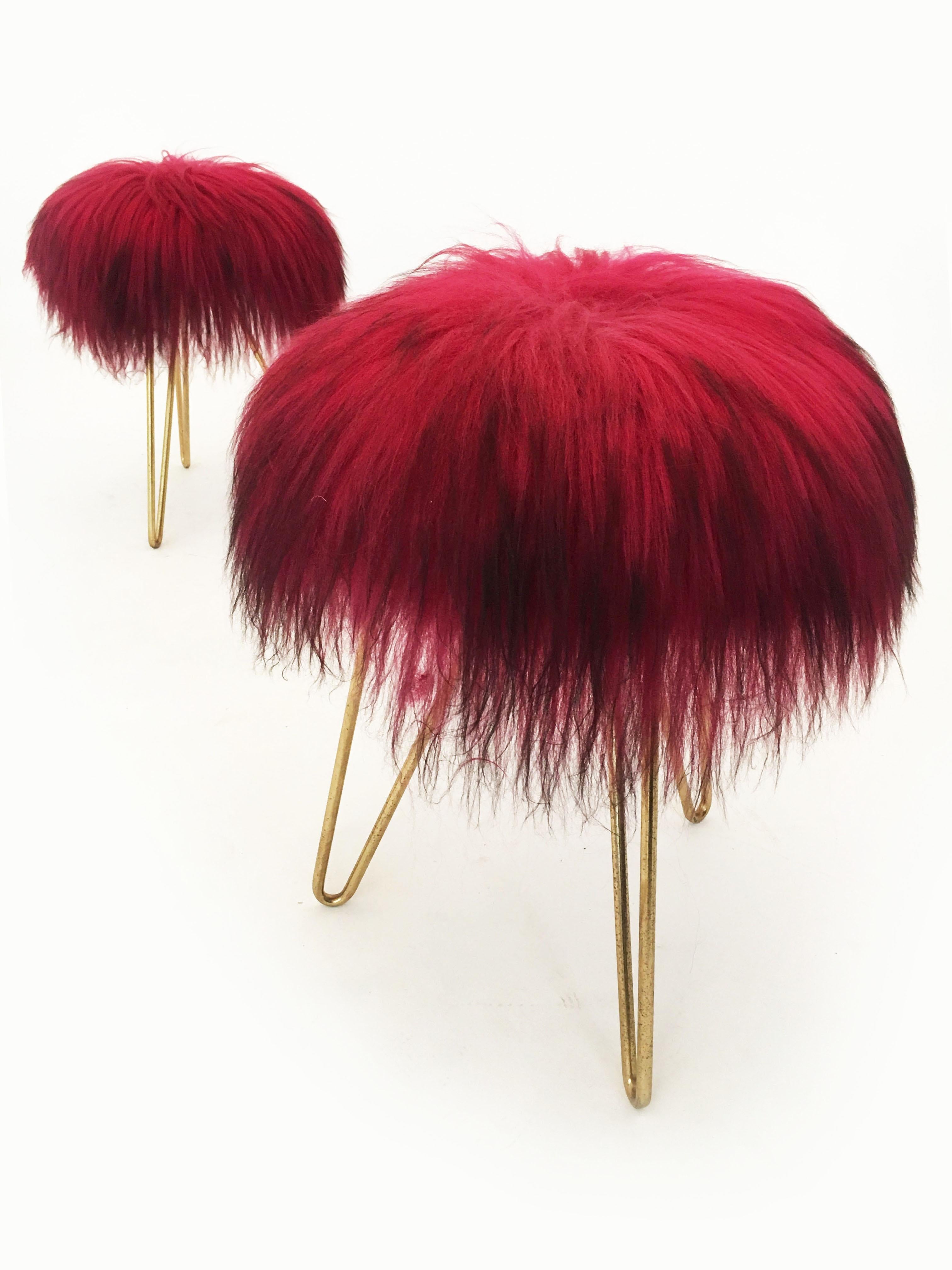 Fuchsia Fur Stools, France 1950s 6