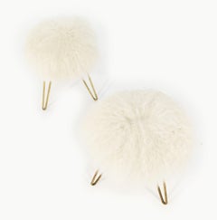 Pair White Fur Stools, France 1950s