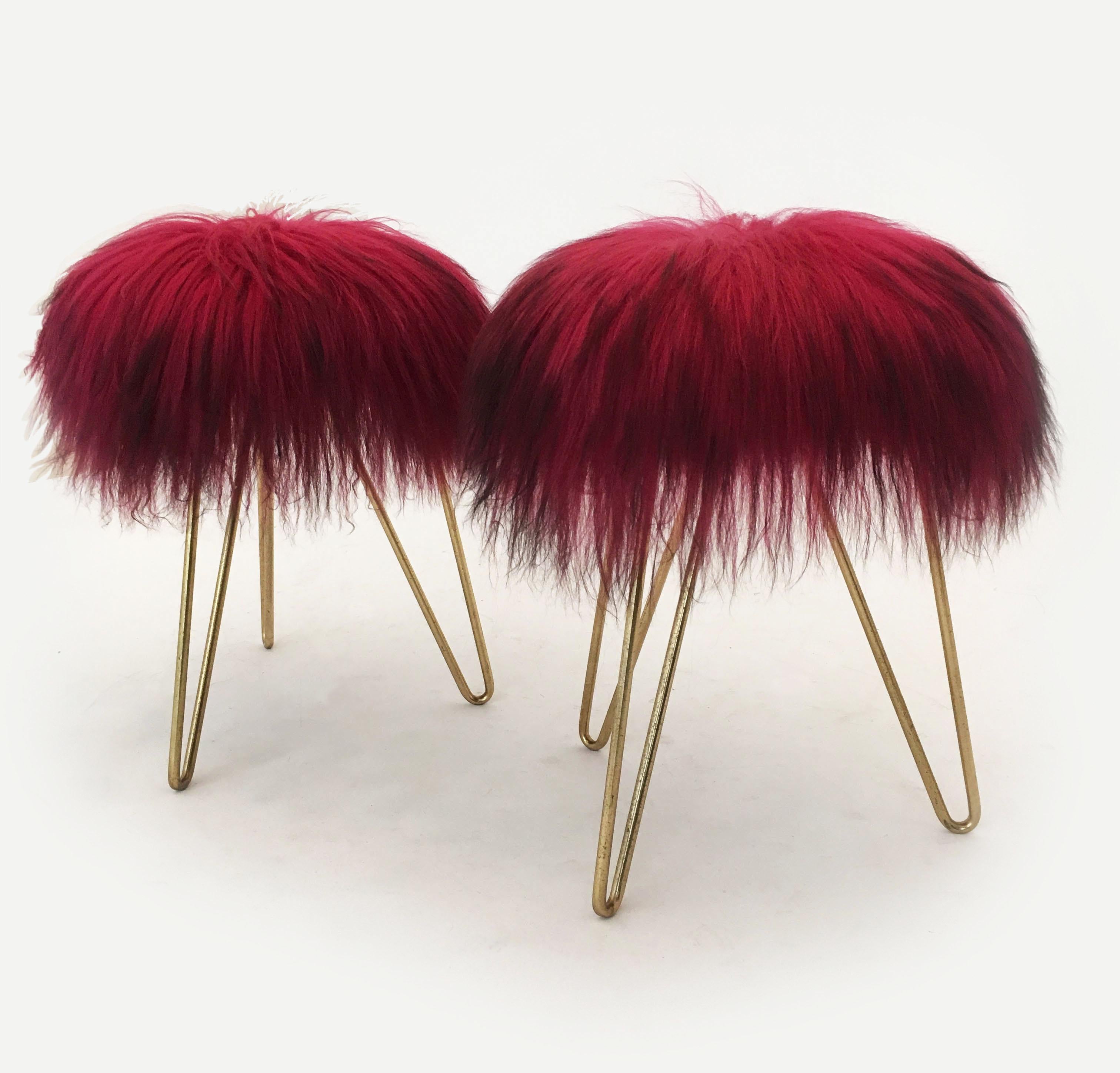 Fuchsia Fur Stools, France 1950s In Good Condition In Vienna, AT