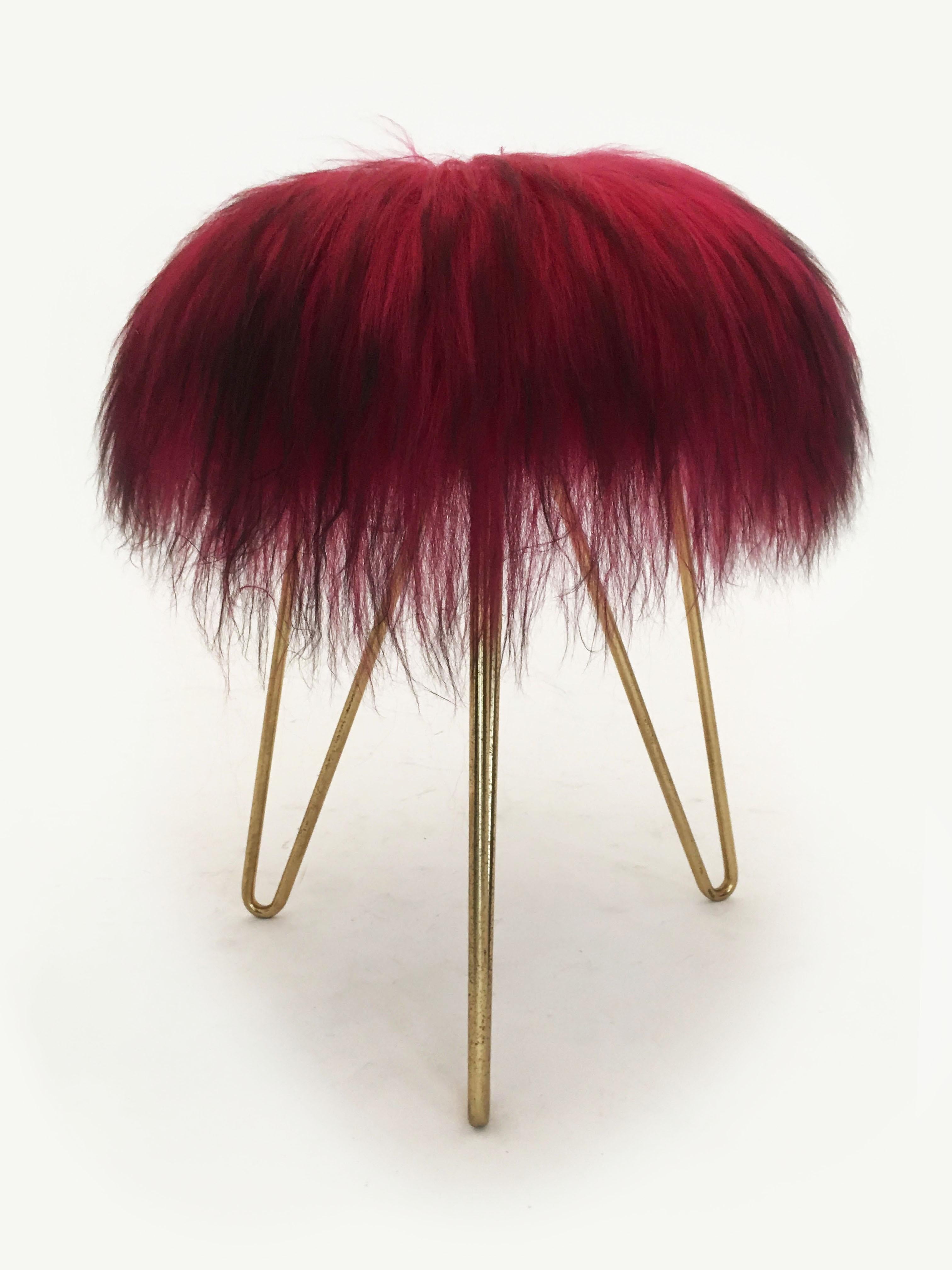 Fuchsia Fur Stools, France 1950s 1