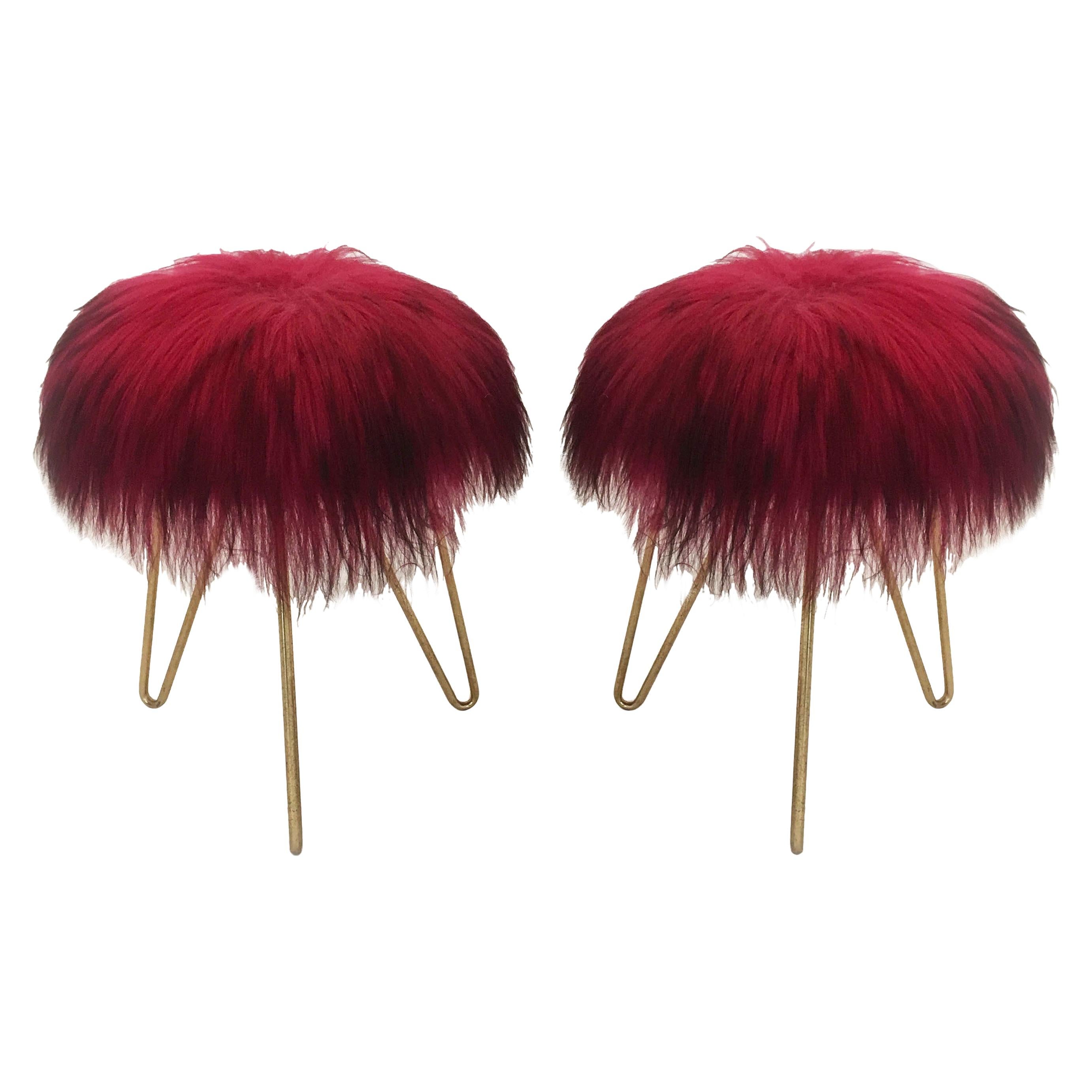 Fuchsia Fur Stools, France 1950s